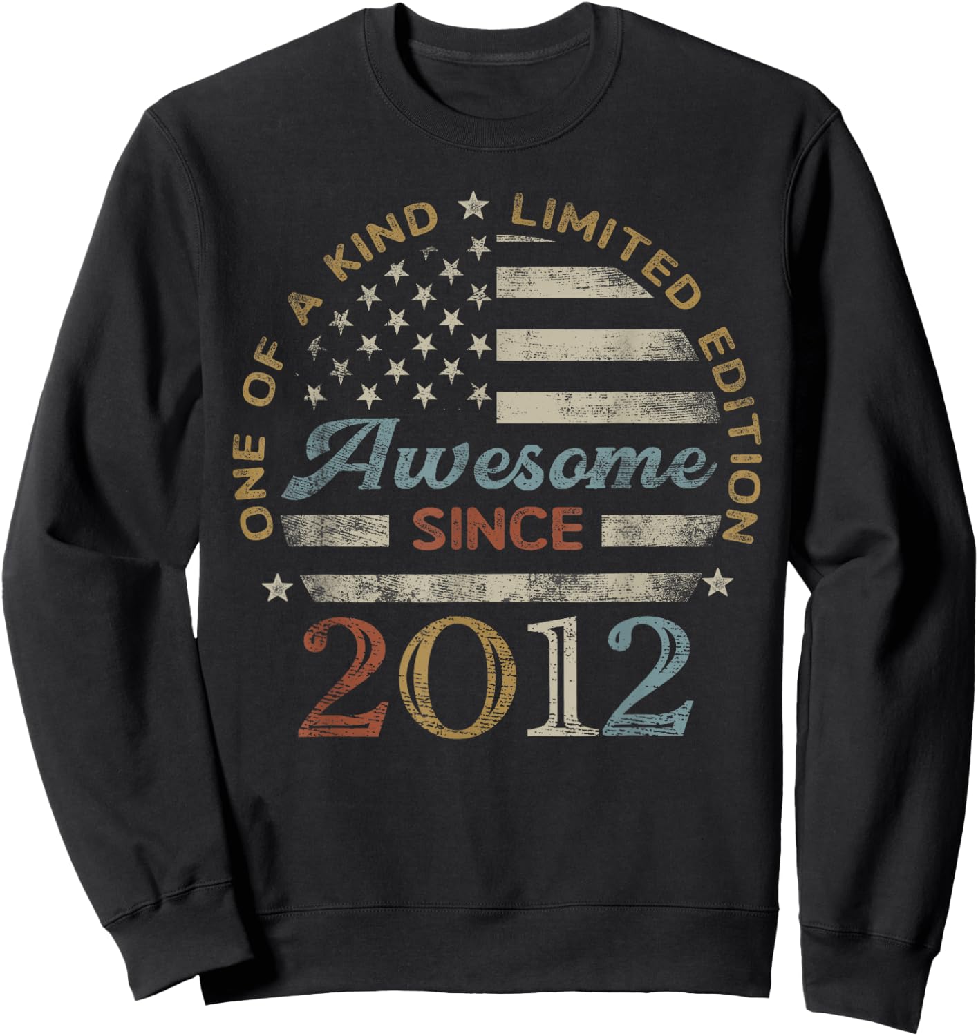Awesome Since 2012 One of a Kind US Flag Sweatshirt - Sweatshirt | Black
