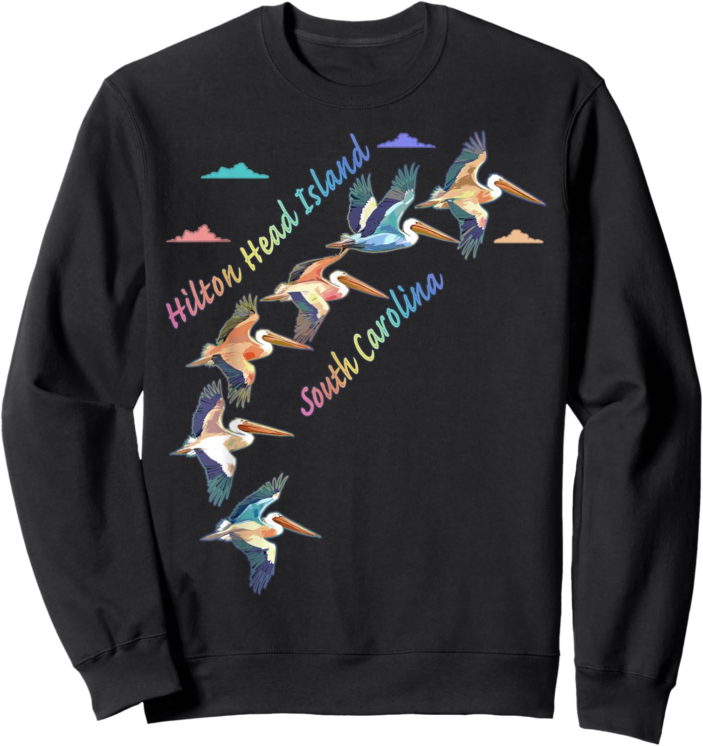 Hilton Head Island South Carolina Colorful Tie-Dye Pelican Sweatshirt - Sweatshirt | Black