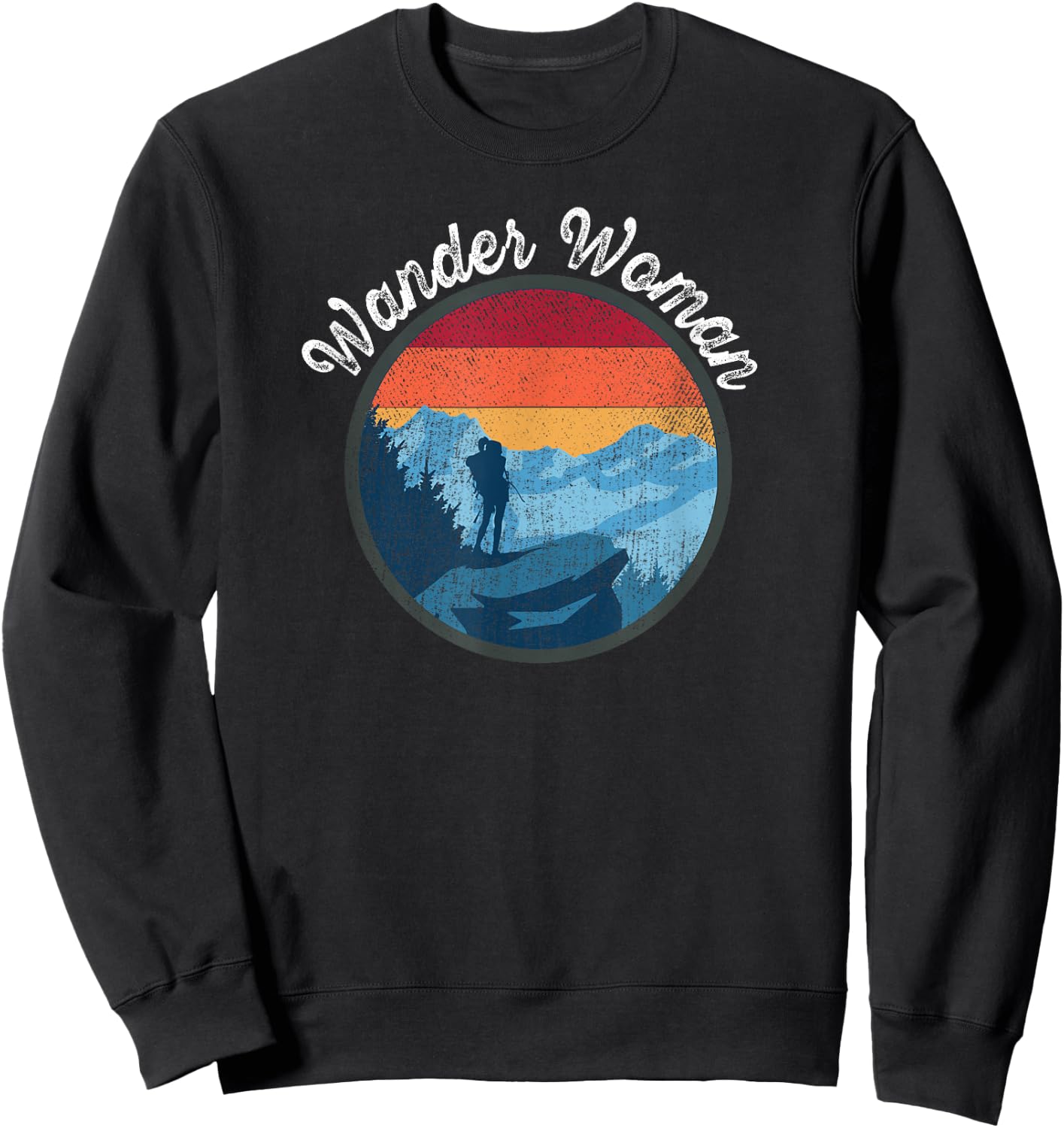 Wander Woman Retro Sunset - Climbing Hiking Outdoor Funny Sweatshirt - Sweatshirt | Black