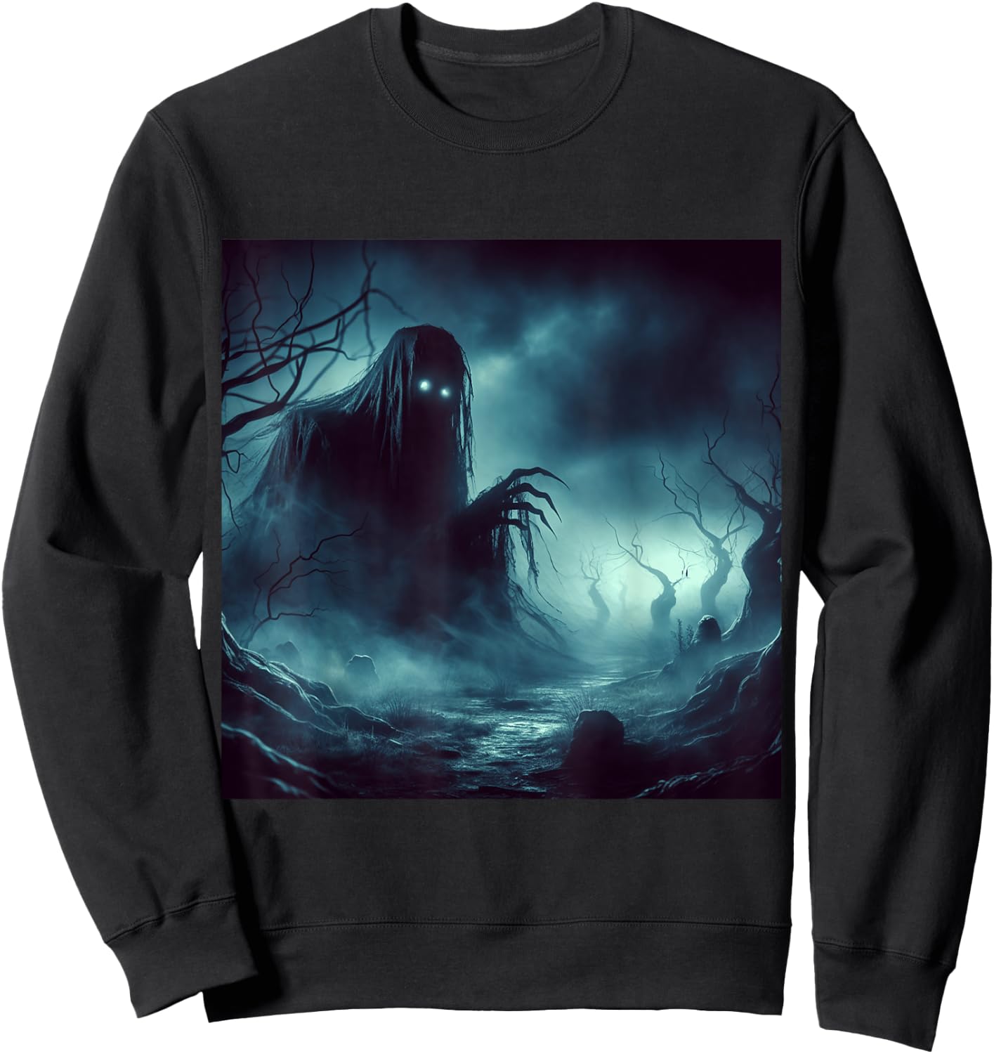 Haunted Cemetery Undead Monster and Halloween Scary Graphic Sweatshirt - Sweatshirt | Black