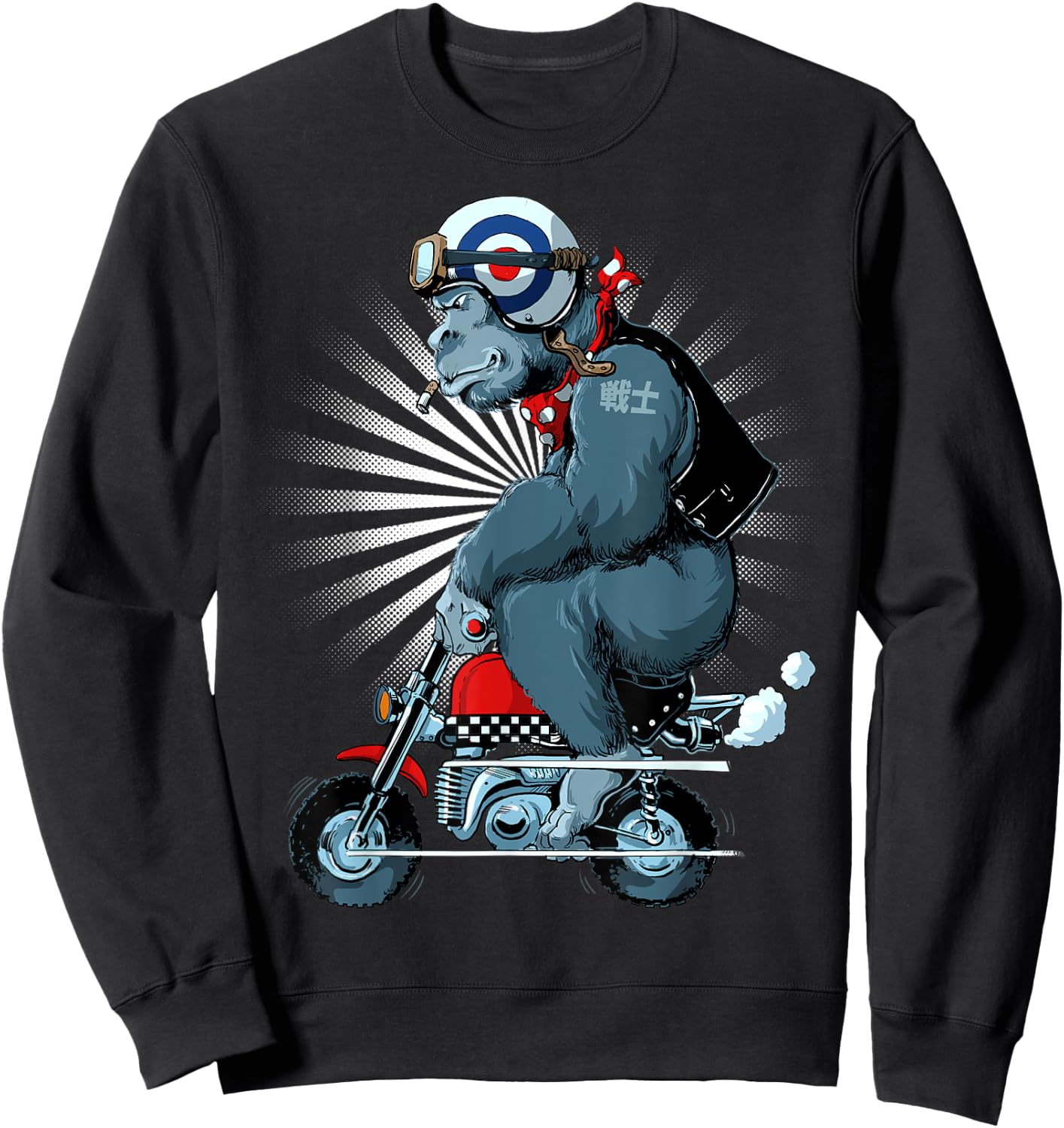 Monkey Bike Gorilla Cartoon Motorbike Design Sweatshirt - Sweatshirt | Black