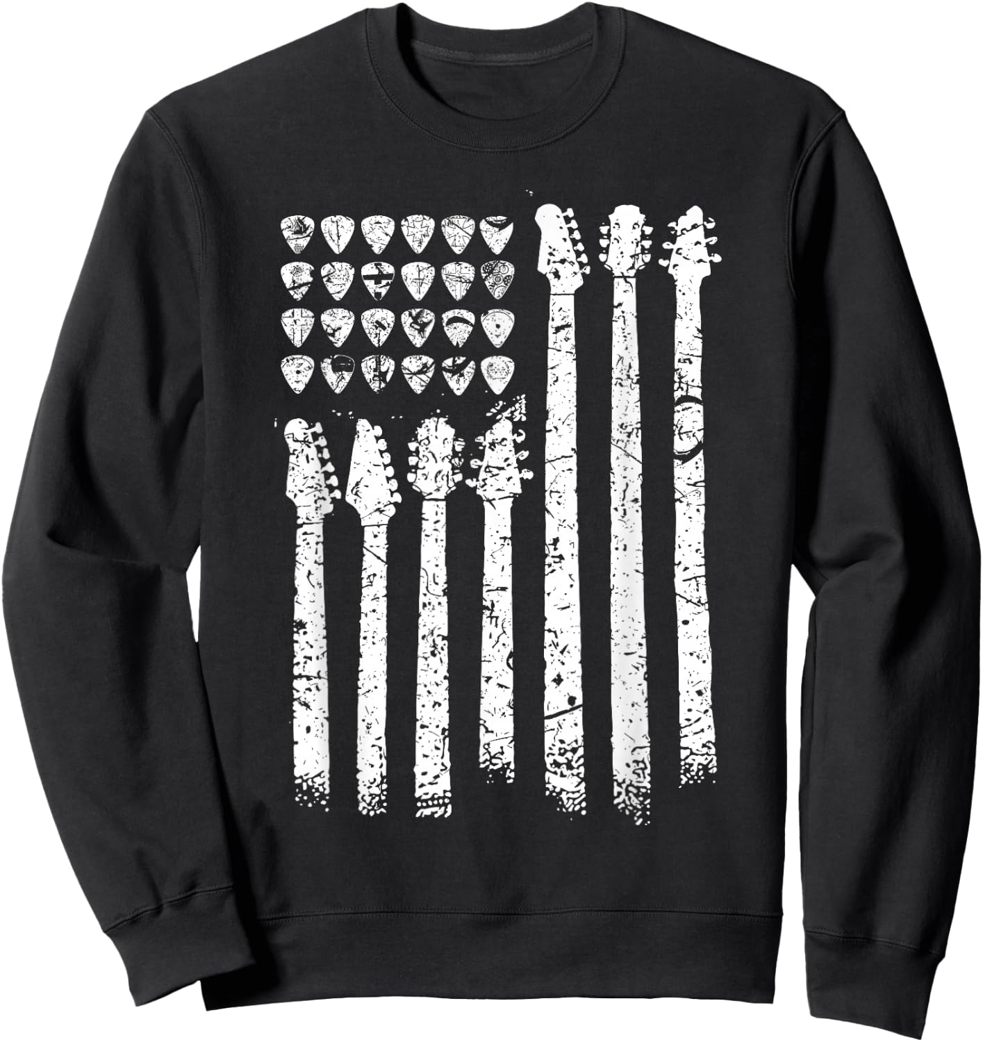 Patriotic American Flag Guitar Guitarist Gift Musician Sweatshirt - Sweatshirt | Black