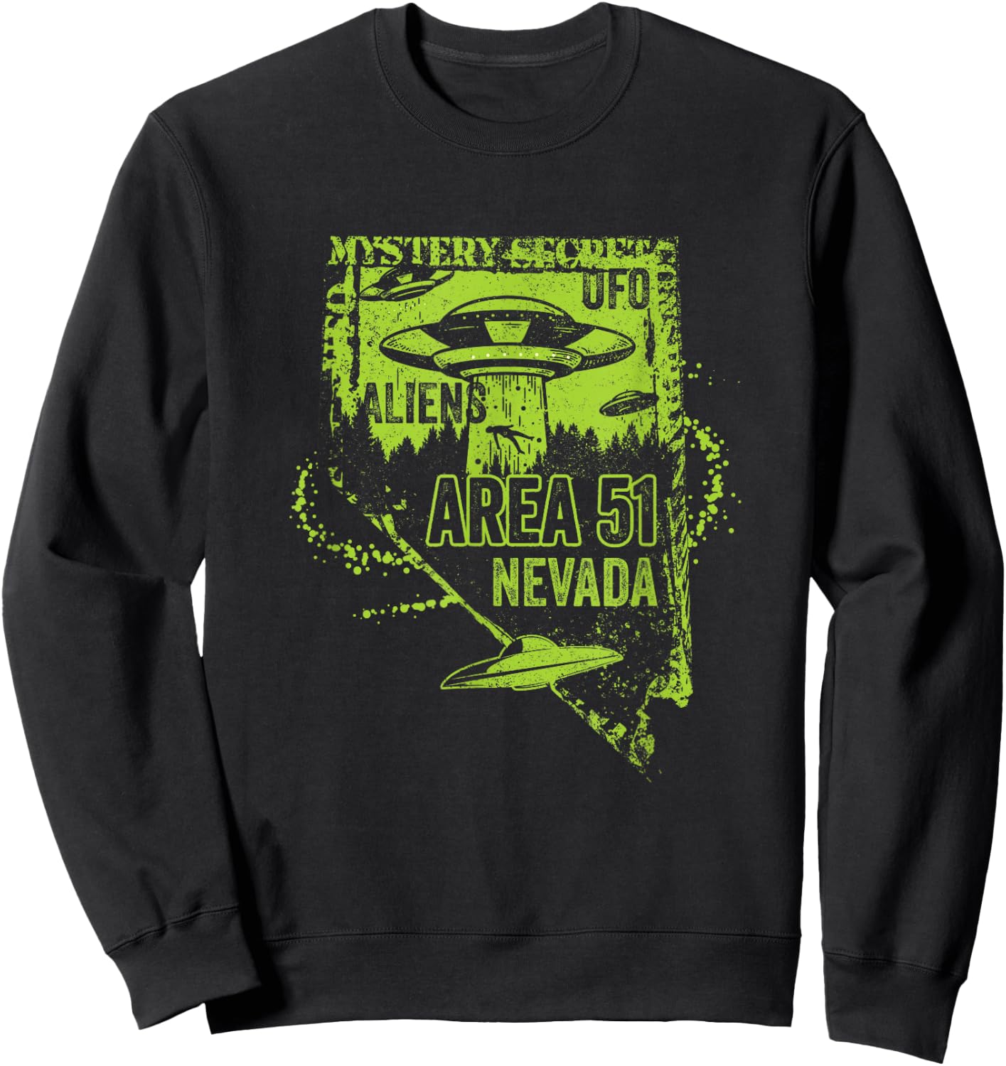 UFO Distressed Area 51 Alien Extraterrestrial Flying Saucer Sweatshirt - Sweatshirt | Black