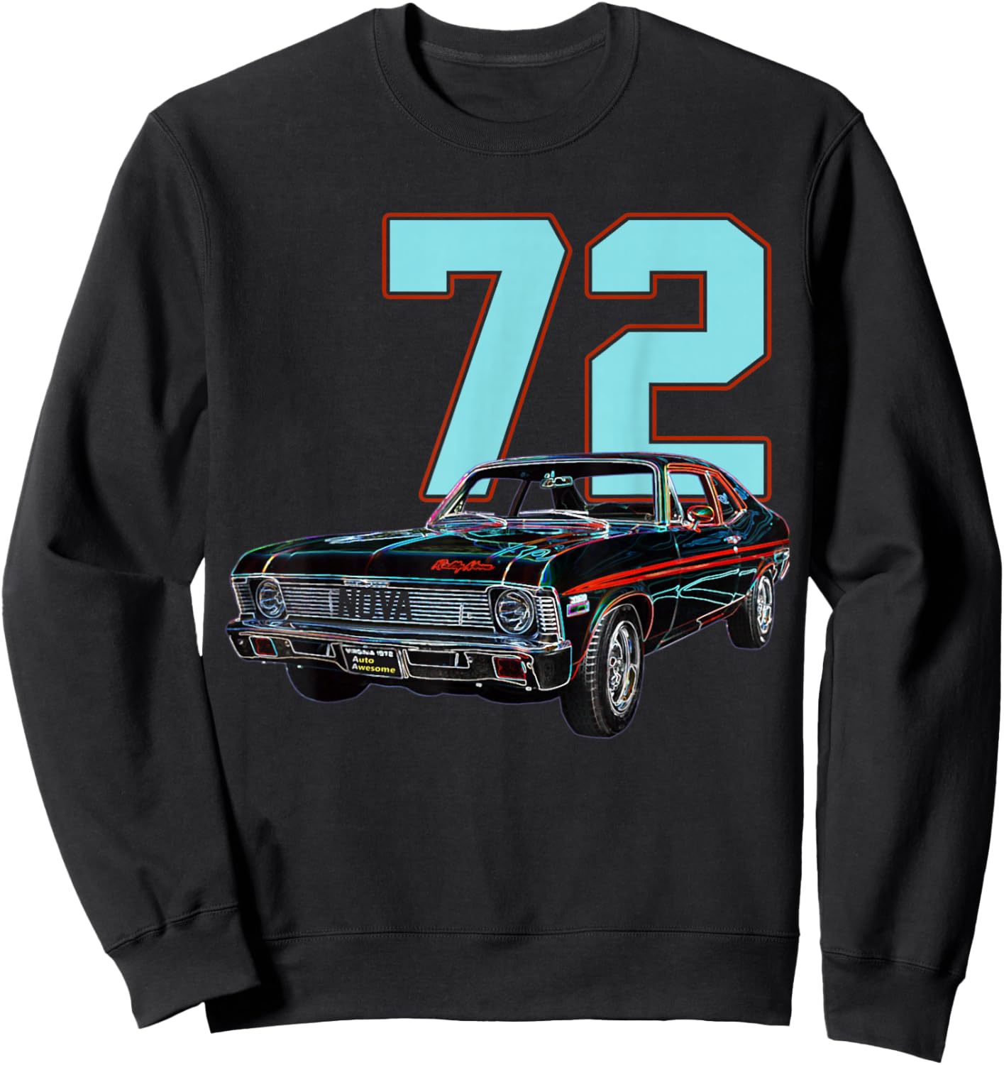 1972 72 Chevys Nova 2 Classic Car Old School Muscle Blue Car Sweatshirt - Sweatshirt | Black