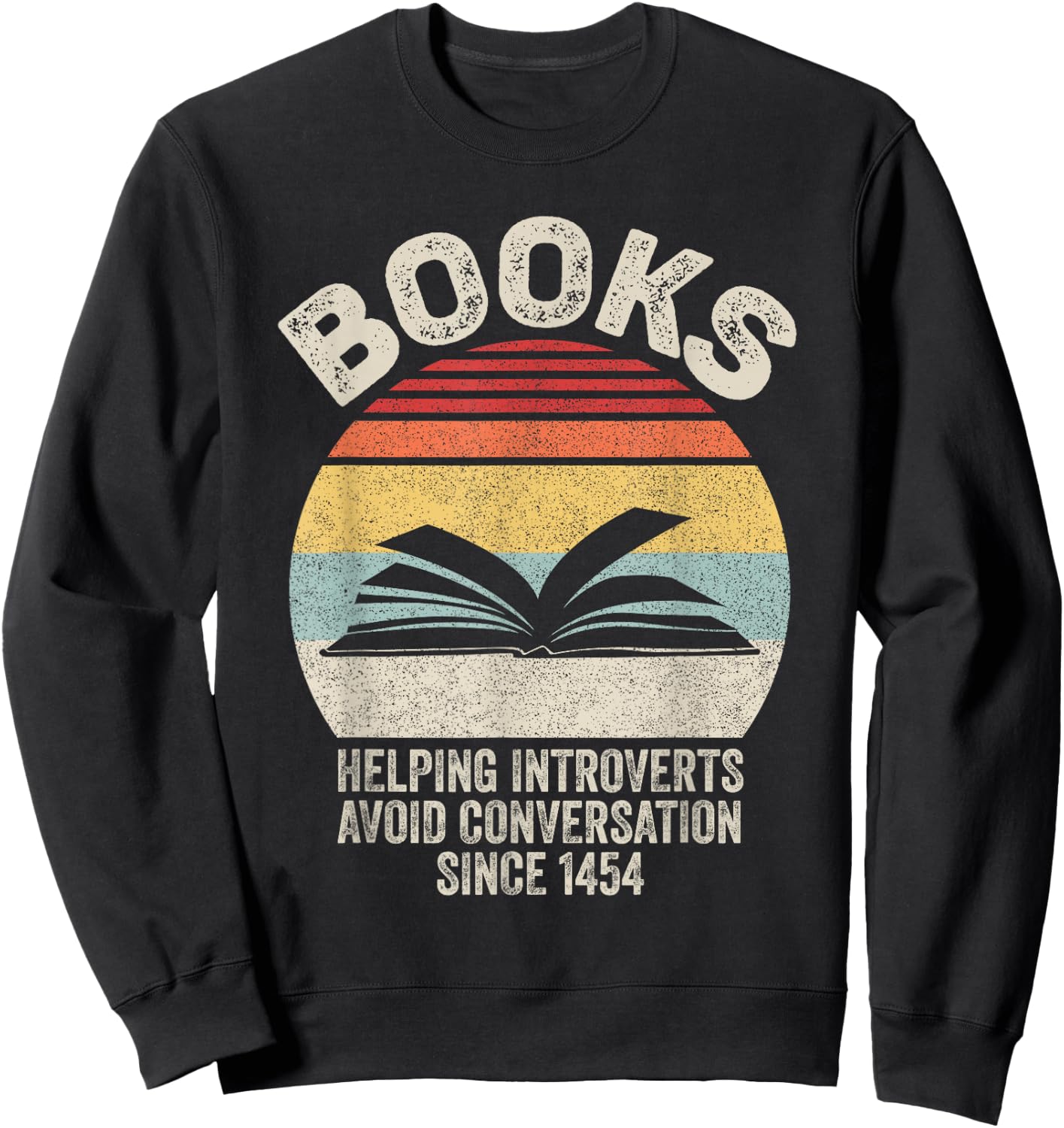 Catch Some Rays Retro Book Helping Introverts Avoid Conversation Since 1454 Women's Black Short Sleeve Classic Fit Sweatshirt - Sweatshirt | Black