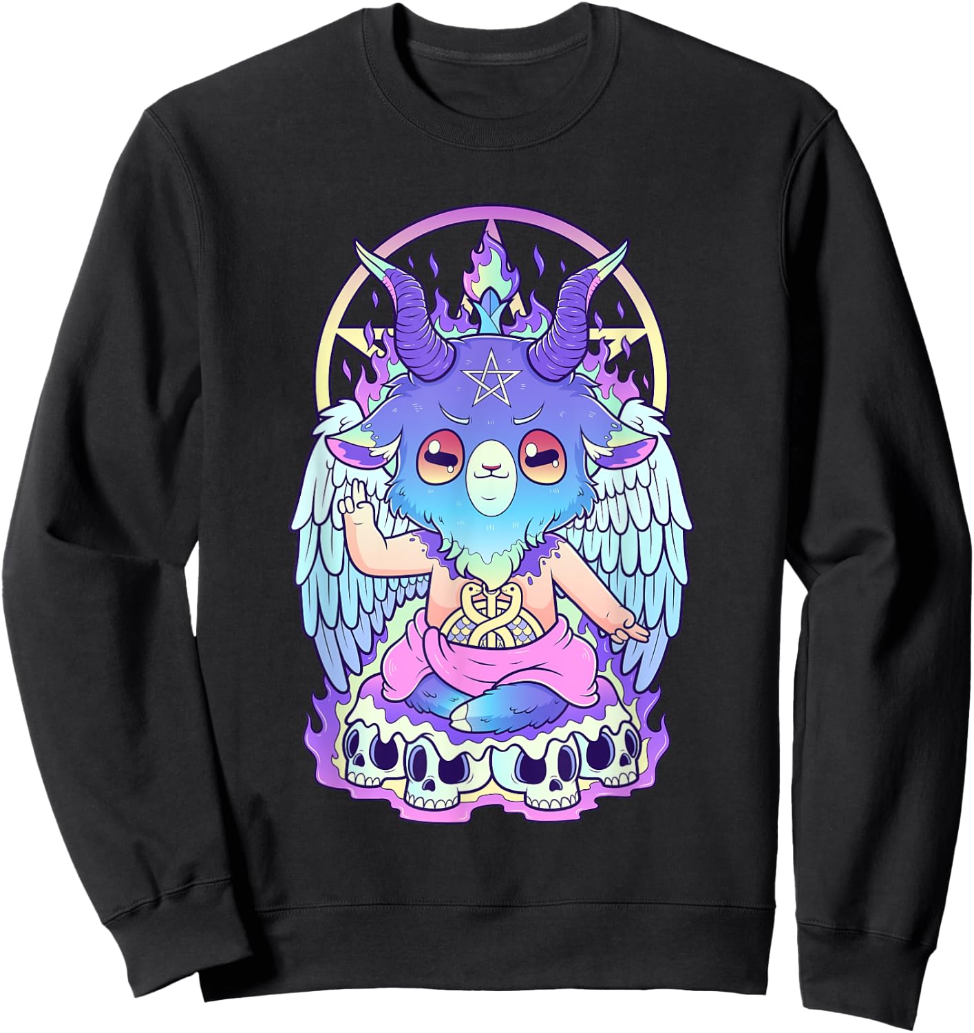 Kawaii Pastel Goth Cute and Scary Baphomet Occult Sweatshirt - Sweatshirt | Black