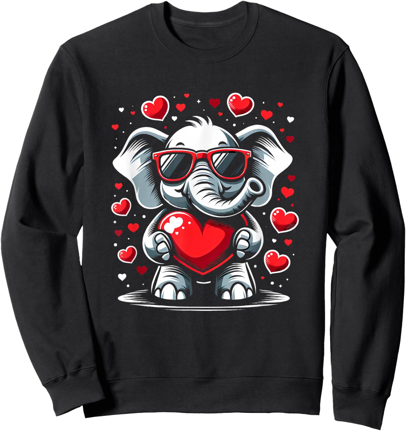 Valentines Day Baby Elephant Toddler Boys Kids Funny Graphic Sweatshirt - Sweatshirt | Black