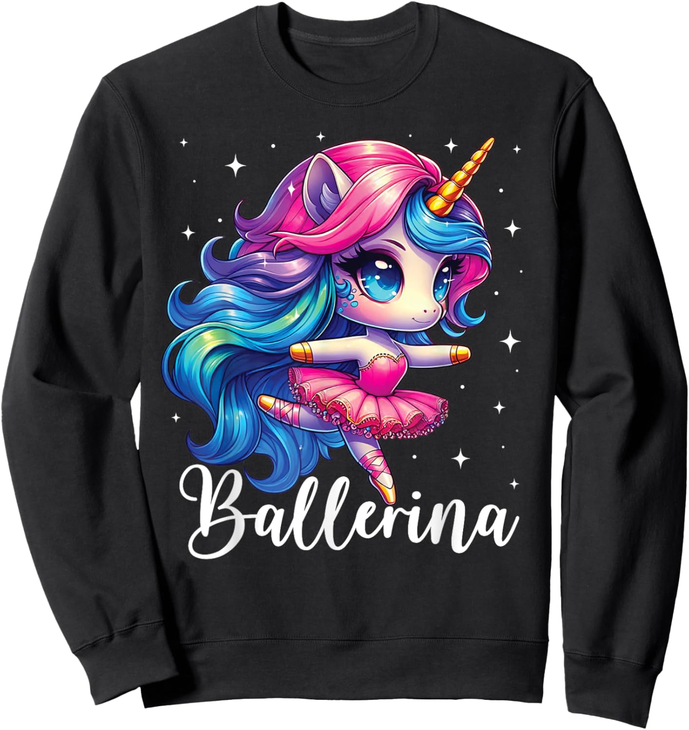 Ballerina Dancer Unicorn Girl Cute Ballet Kids Toddler Sweatshirt - Sweatshirt | Black