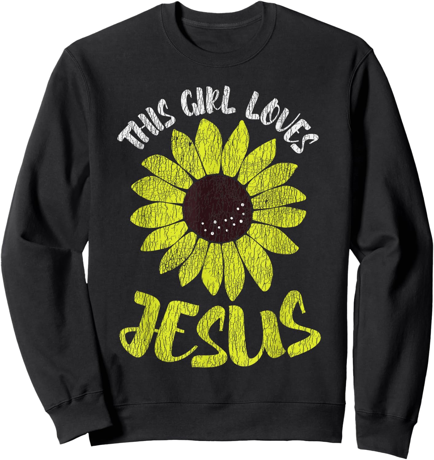 Vintage Sunflower This Girl Loves Jesus Women Christian Sweatshirt - Sweatshirt | Black
