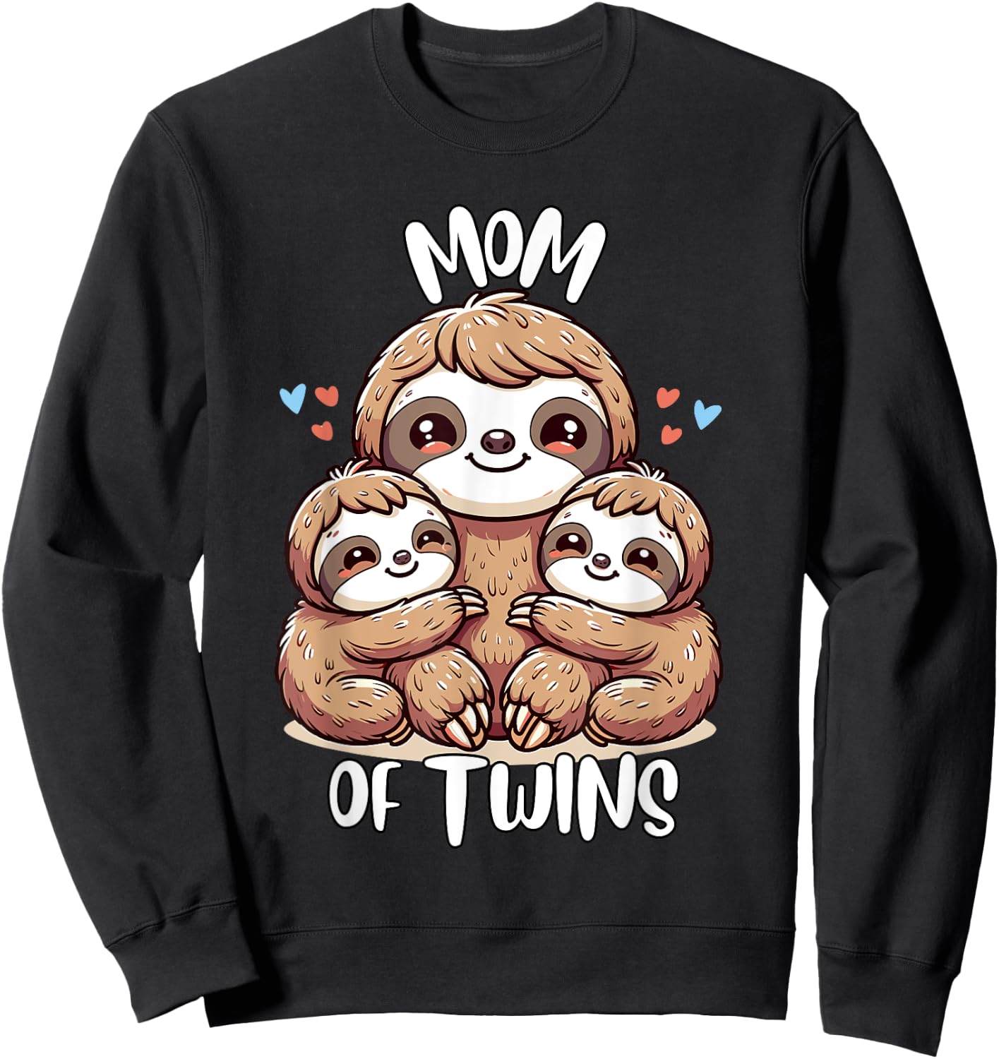 Sloth Mom Of Twins Twin Mom and Kids Hugging Sloths Sweatshirt - Sweatshirt | Black
