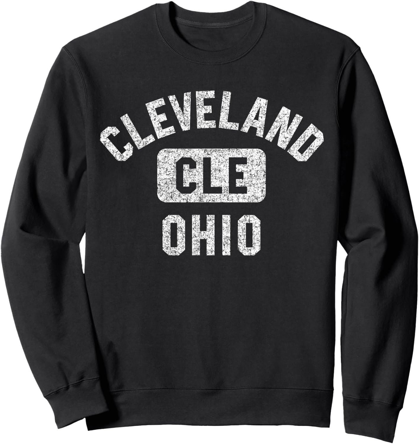 Cleveland Ohio CLE Gym Style Distressed White Print Sweatshirt - Sweatshirt | Black