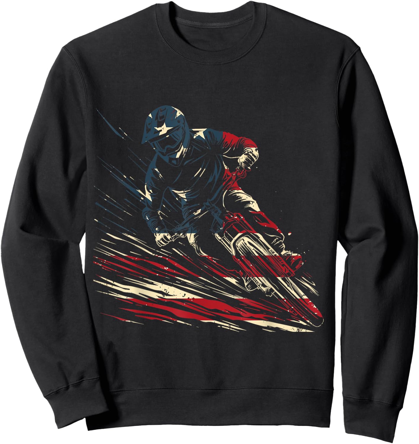 Mountain Bike Downhill MTB American Flag Patriotic Vintage Sweatshirt - Sweatshirt | Black