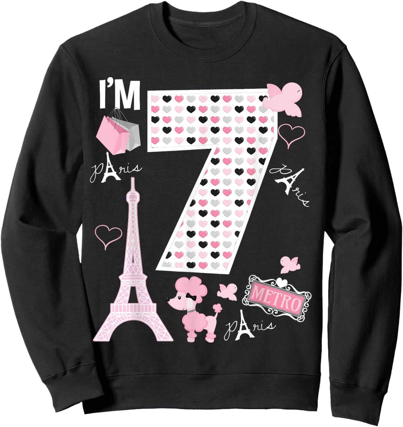 Paris 7th Birthday Girl Paris 7 Year Old Matching Family Sweatshirt - Sweatshirt | Black