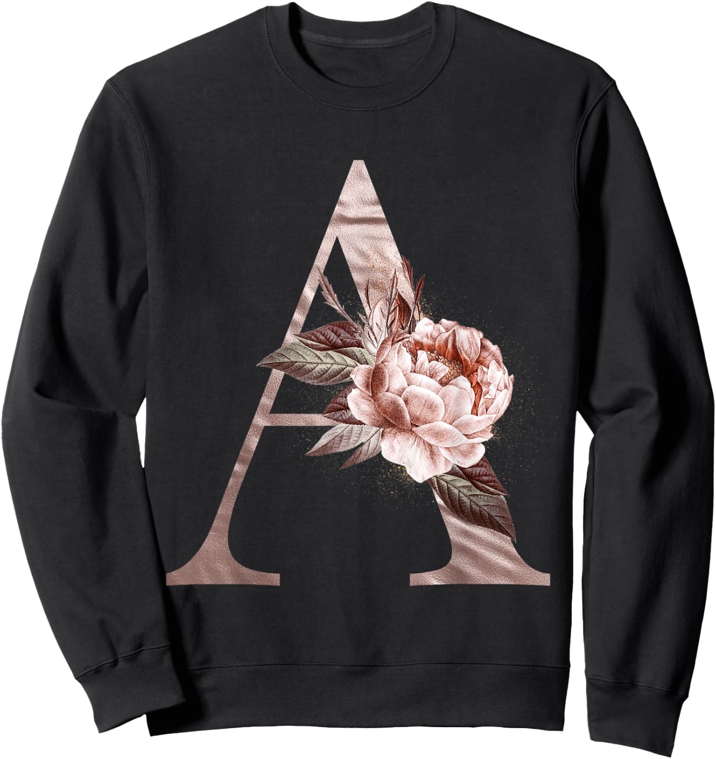 Elegant Monogram Letter A Flower Alphabet Letter A Gift Sweatshirt - Sweatshirt | Black