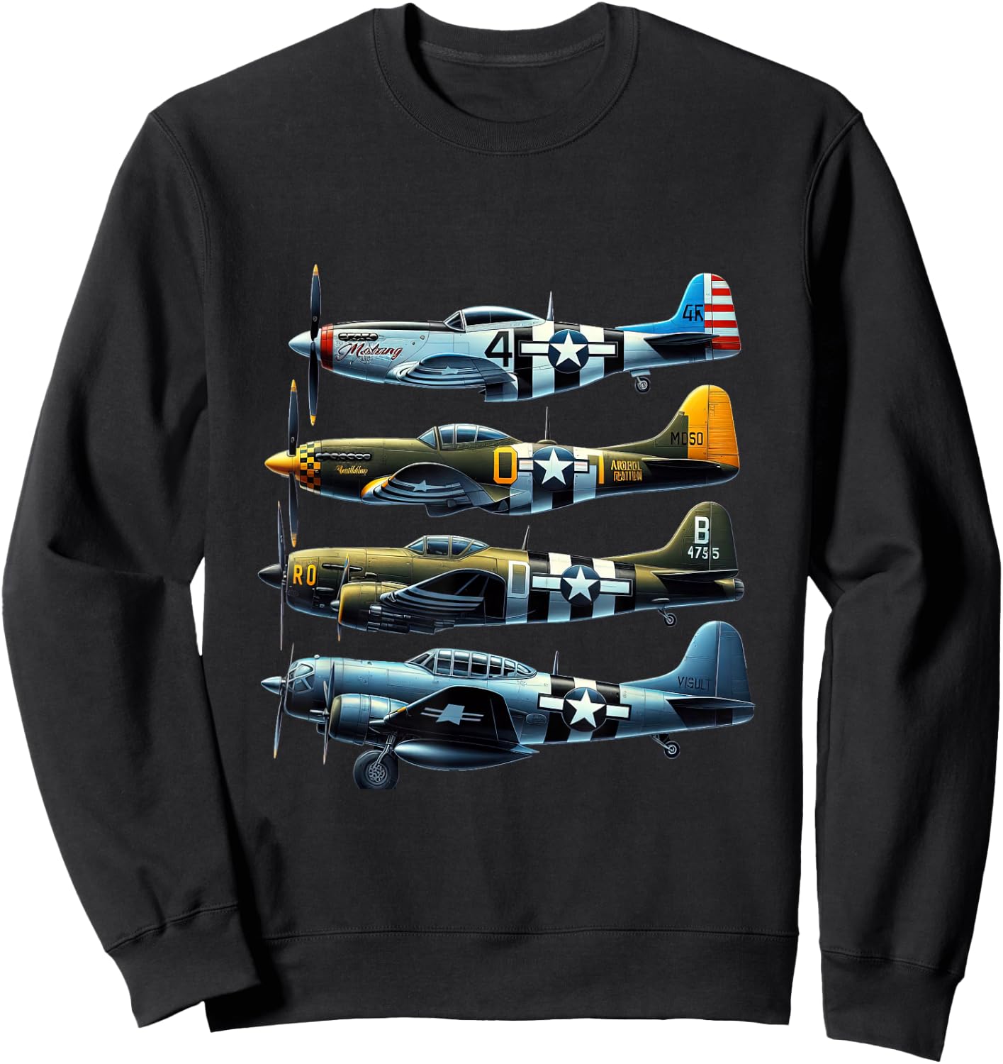 P51 Mustang F4U Corsair B17 P47 Thunderbolt WW2 Warbirds Sweatshirt - Sweatshirt | Black