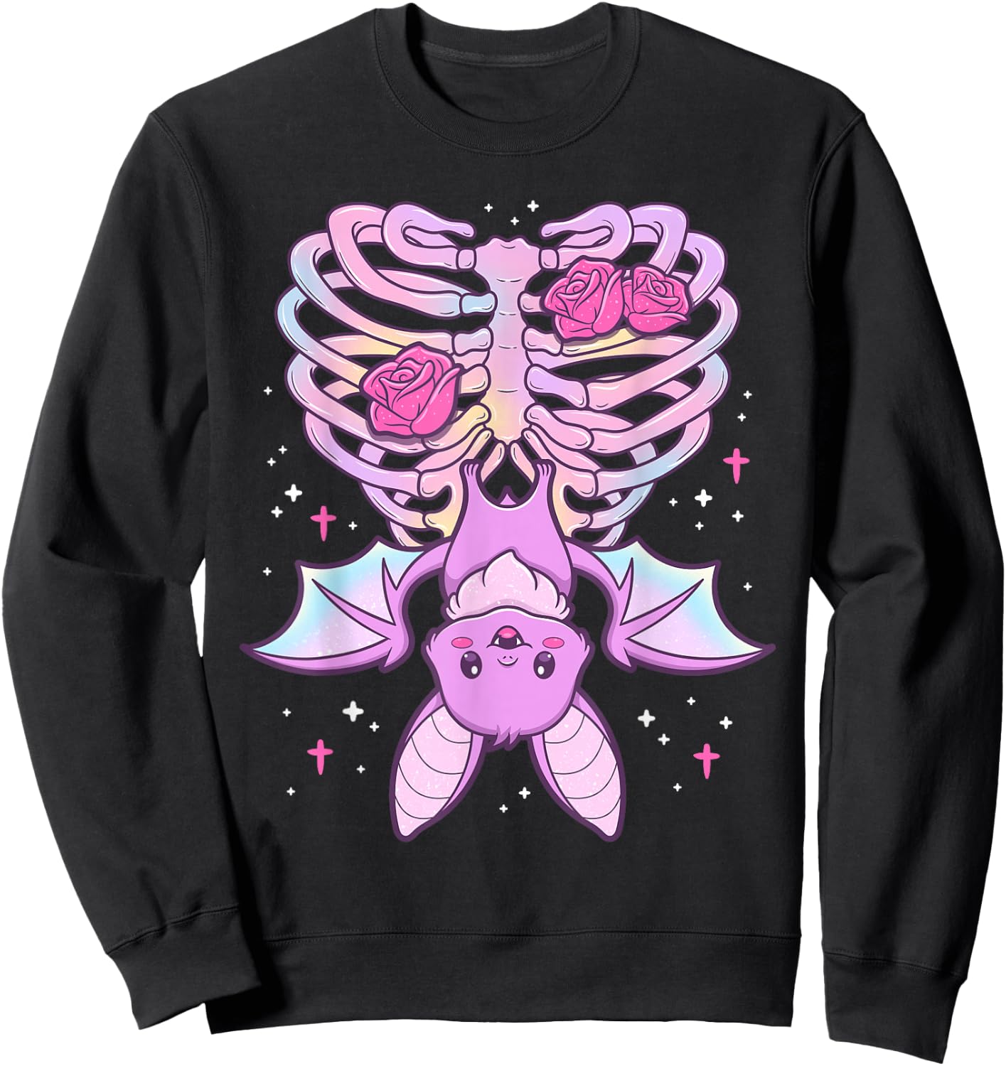 Kawaii Pastel Goth Cute Creepy Bat Skeleton Sweatshirt - Sweatshirt | Black
