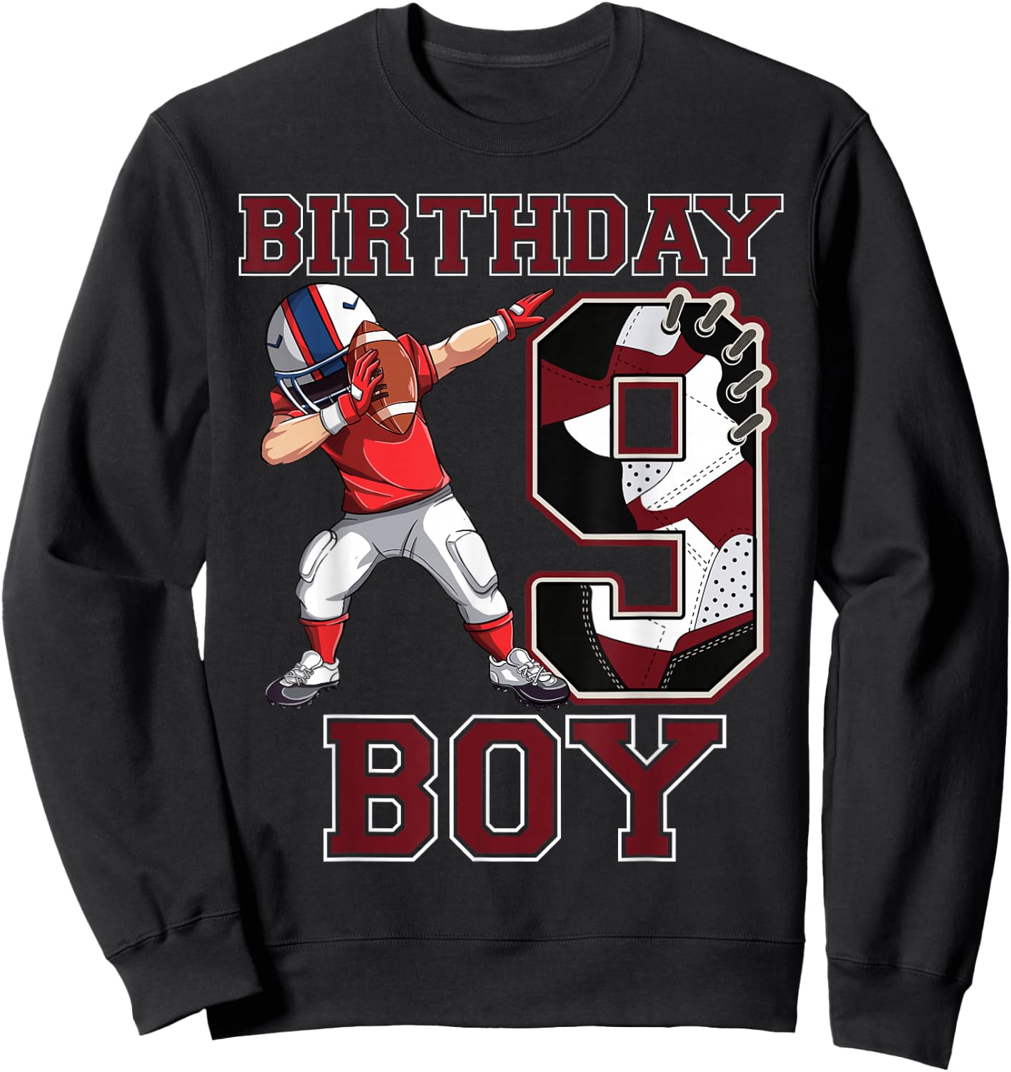 Football Boy Dabbing 9th Birthday Love Sneakers 9 Year Old Sweatshirt - Sweatshirt | Black