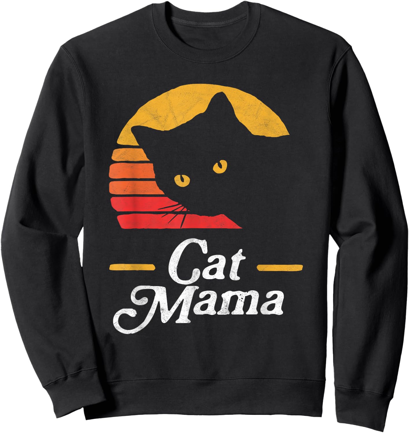 Cat Mama Vintage Eighties Style Cat Retro Distressed Sweatshirt - Sweatshirt | Black
