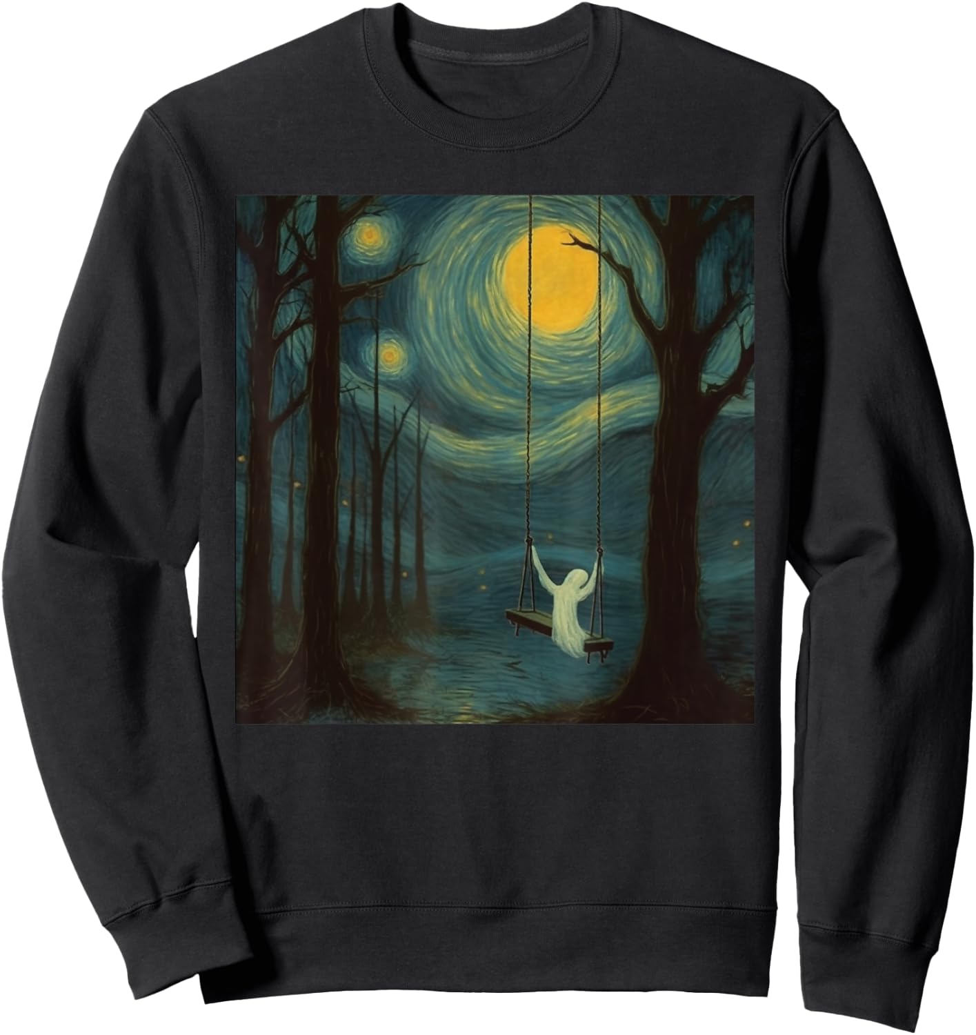 Vintage Ghost Sitting On A Swing Simple Halloween Idea Sweatshirt - Sweatshirt | Black