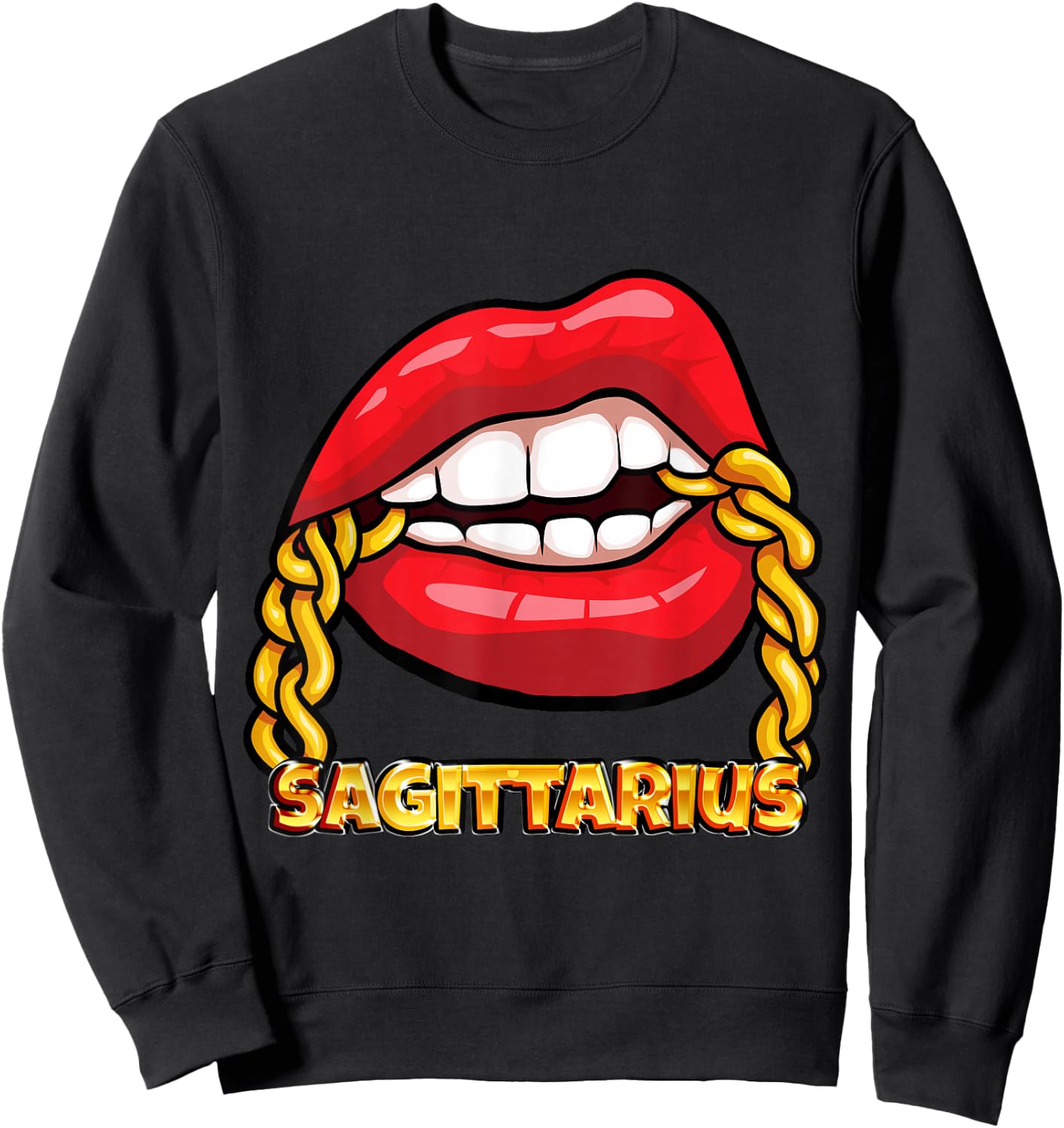 Juicy Lips Gold Chain Sagittarius Zodiac Sign Sweatshirt - Sweatshirt | Black