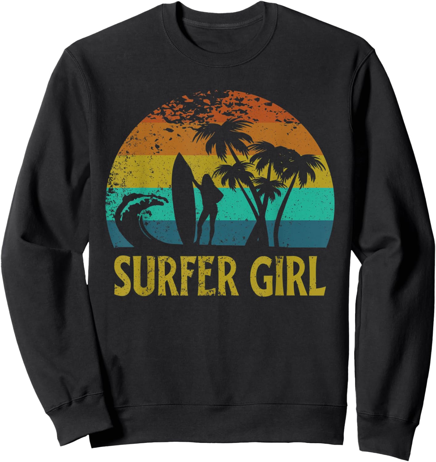 Surfer Girl Retro 70s surfing Sweatshirt - Sweatshirt | Black