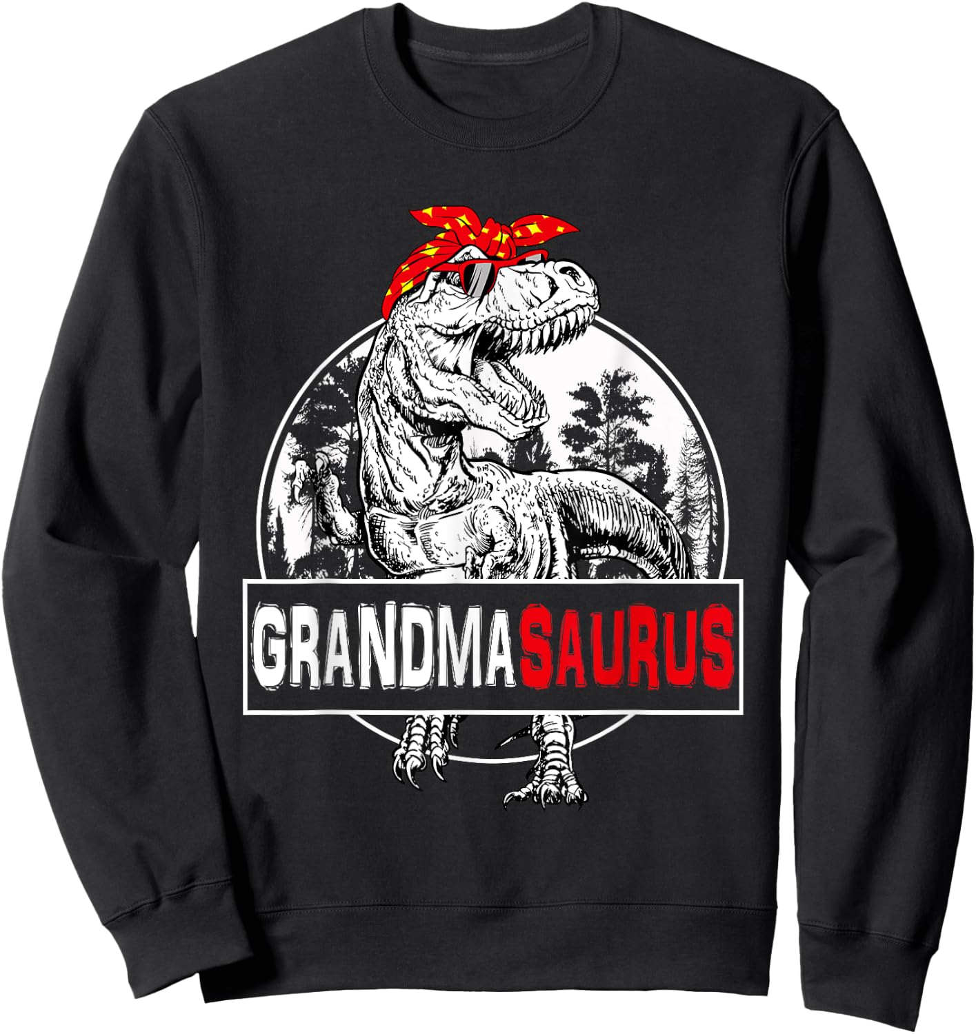 Grandmasaurus T rex Dinosaur Grandma Saurus Family Matching Sweatshirt - Sweatshirt | Black