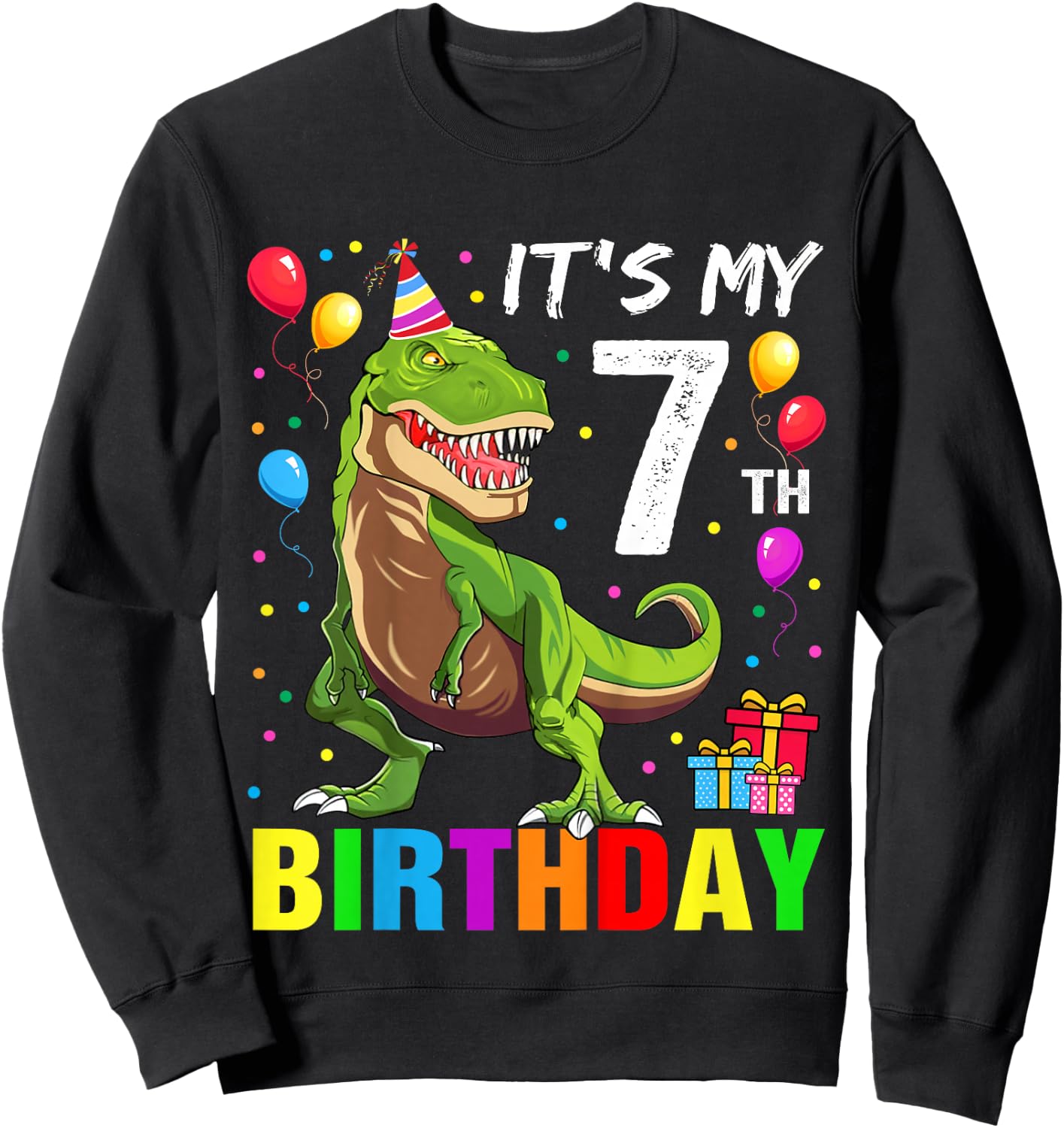 Kids It's My 7th Birthday Happy 7 Year T-Rex Boys Sweatshirt - Sweatshirt | Black