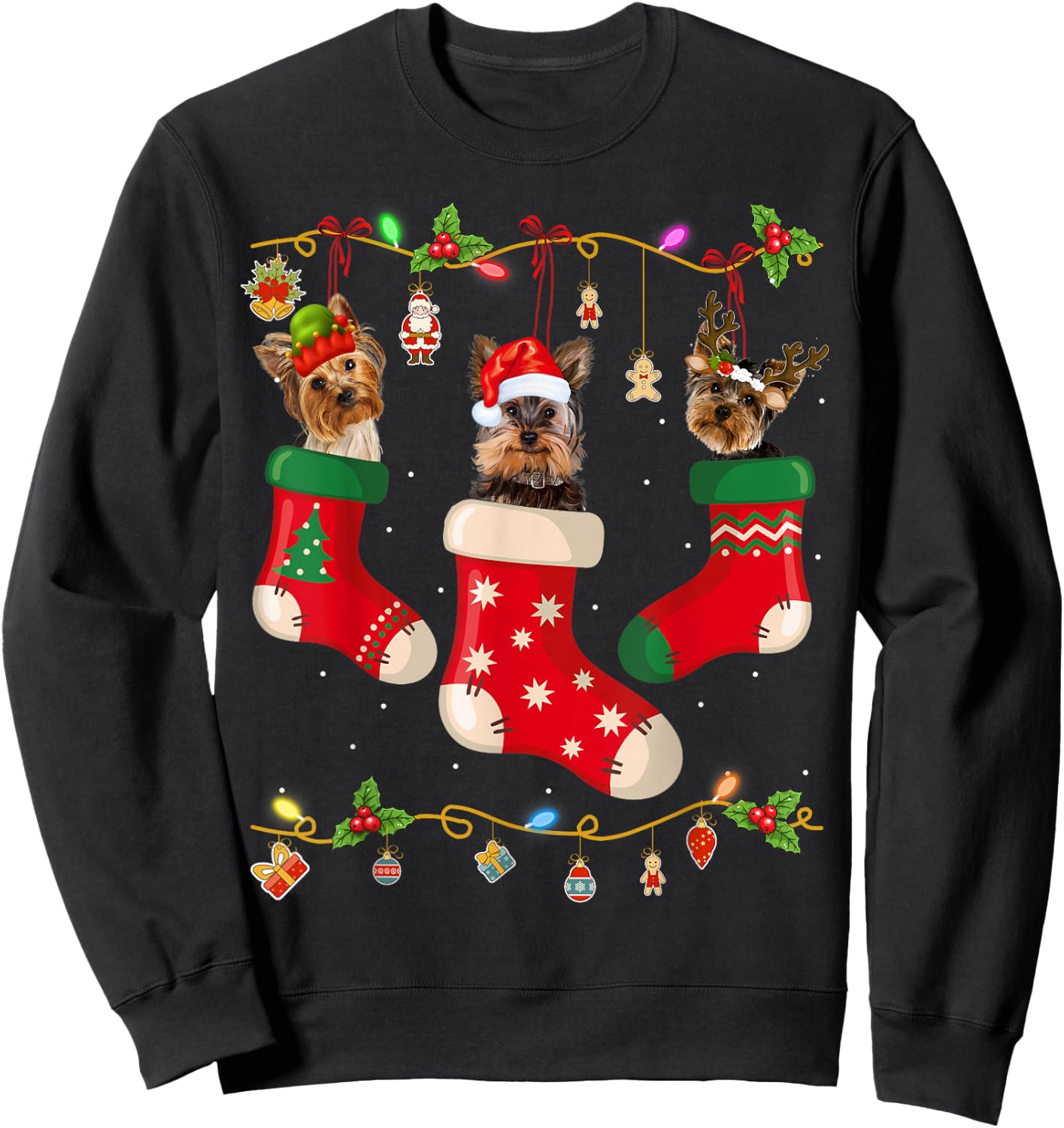 Yorkie In Socks Christmas Shirt Dog Lover Sweater Xmas Sweatshirt - Sweatshirt | Black