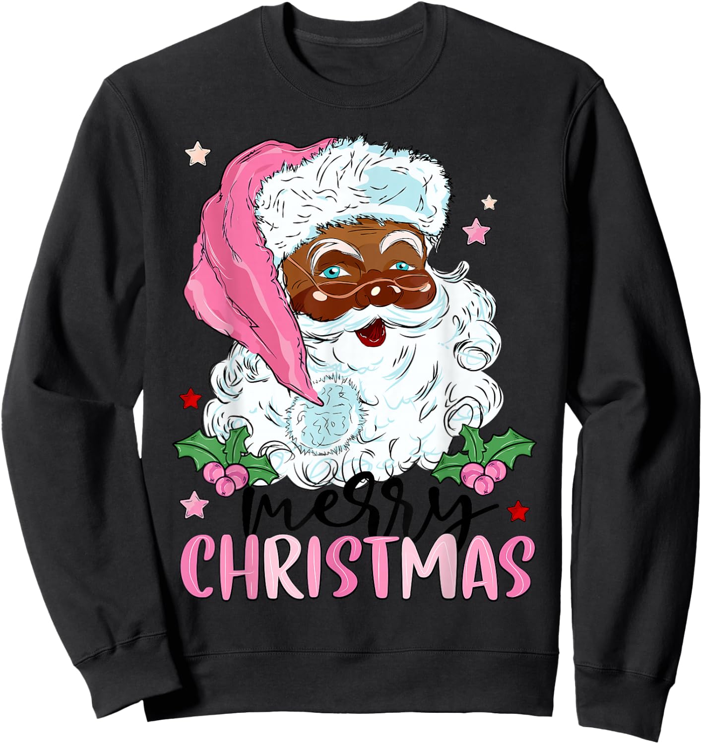 Merry Christmas Santa Claus Black Afro African American Xmas Sweatshirt - Sweatshirt | Black