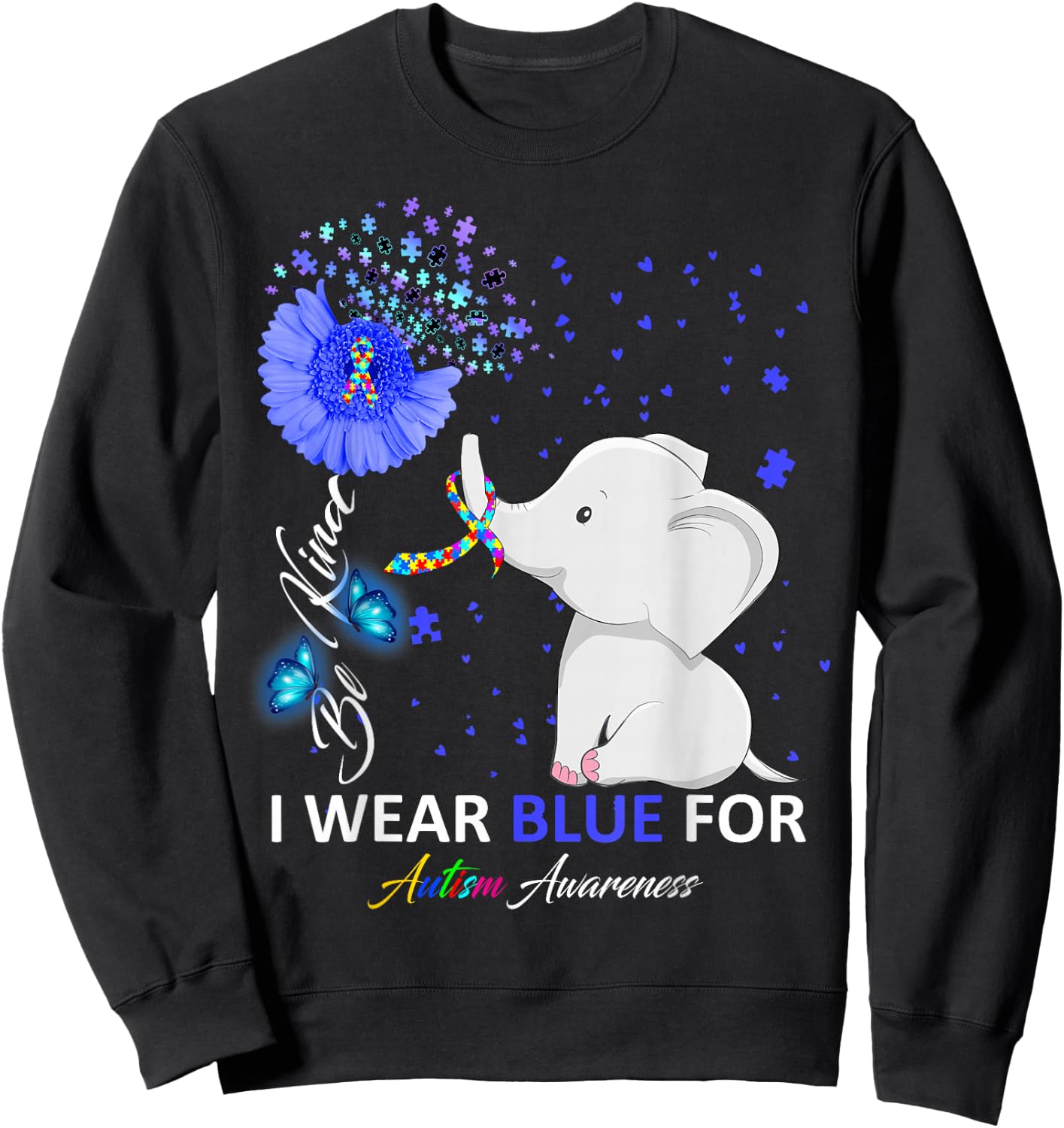 I Wear Blue Autism Awareness - Elephant Autism Awareness Sweatshirt - Sweatshirt | Black