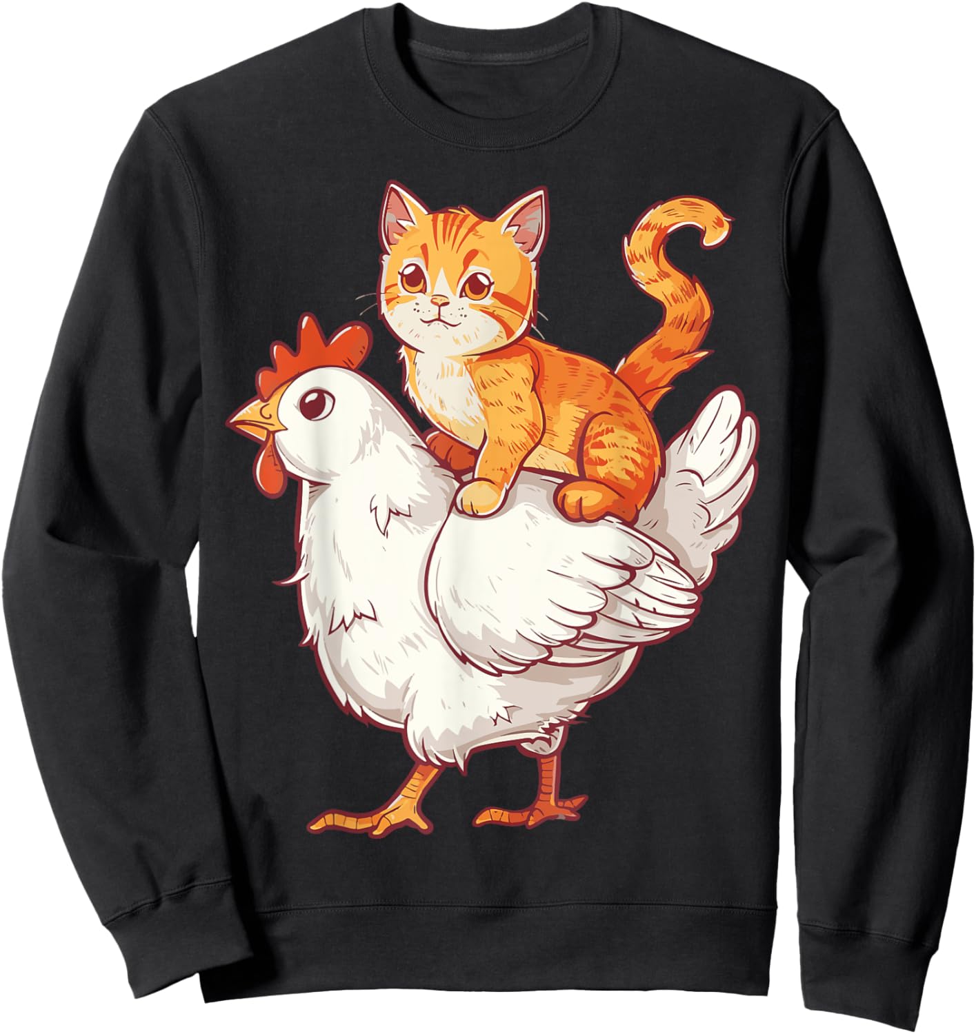 Cat Riding Chicken Women Kids Sweatshirt - Sweatshirt | Black