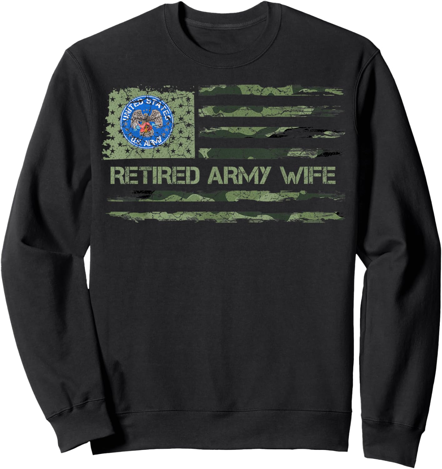 Vintage USA American Camo Flag Retired US Army Veteran Wife Sweatshirt - Sweatshirt | Black