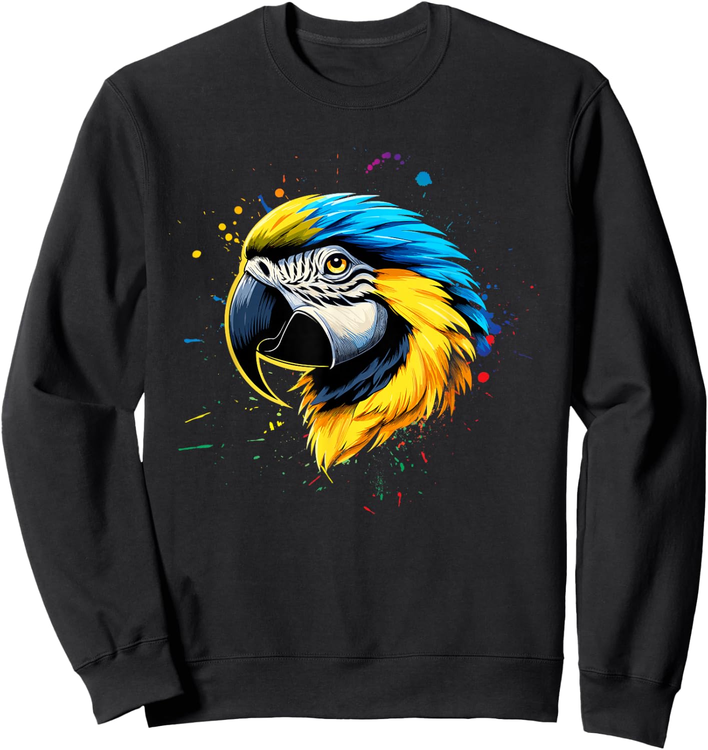 Blue Yellow Macaw Face Watercolor Macaw Sweatshirt - Sweatshirt | Black