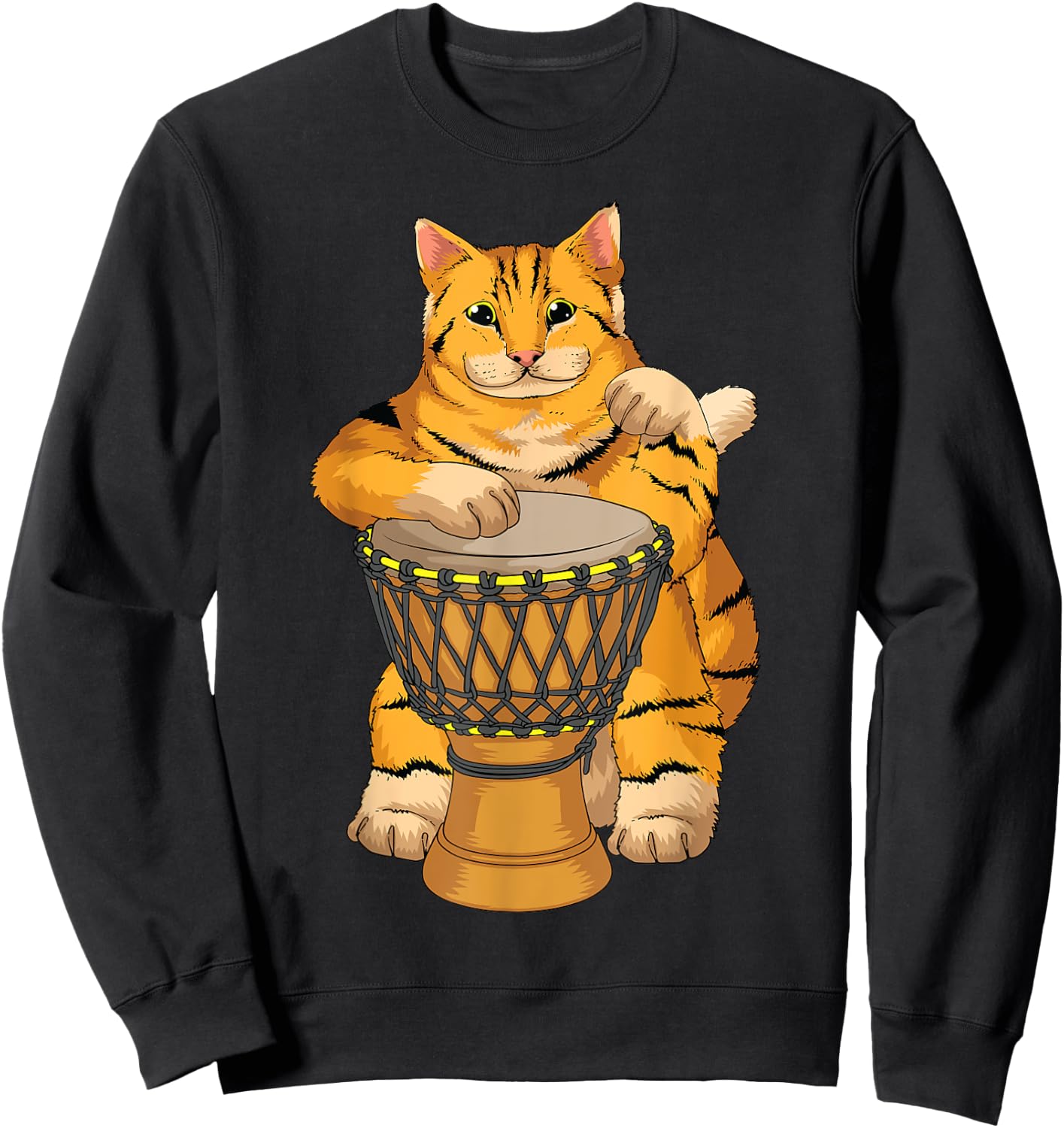 Funny Cat Playing Djembe Gift | Cute Kitten Musician Fan Sweatshirt - Sweatshirt | Black