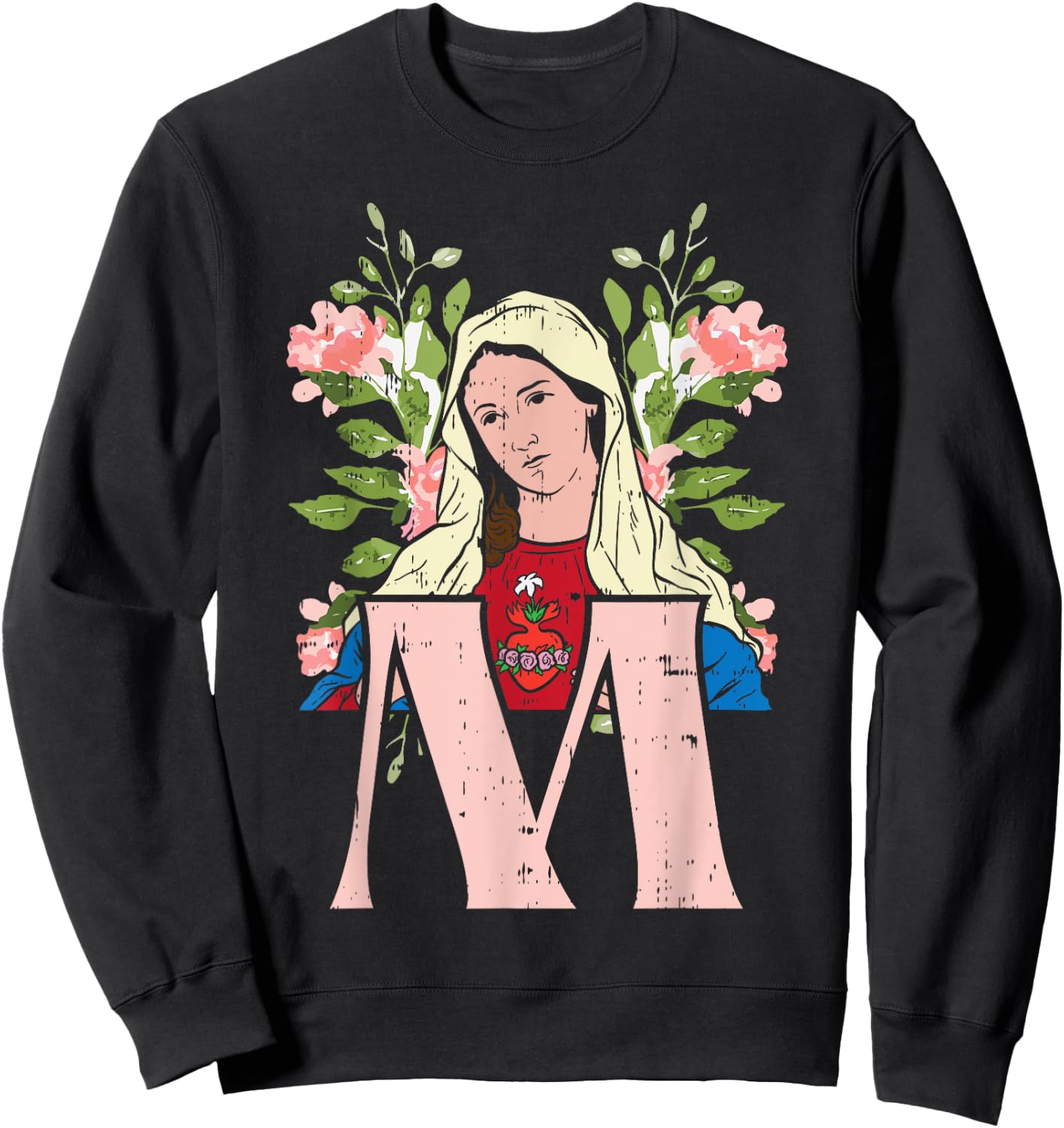 M Mary Virgin Sacred Heart Jesus Religious Catholic Gift Sweatshirt - Sweatshirt | Black