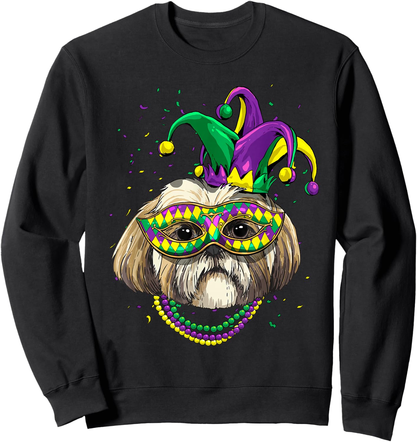 Shih Tzu Dog Lover Cute Mardi Gras Carnival Jester Sweatshirt - Sweatshirt | Black
