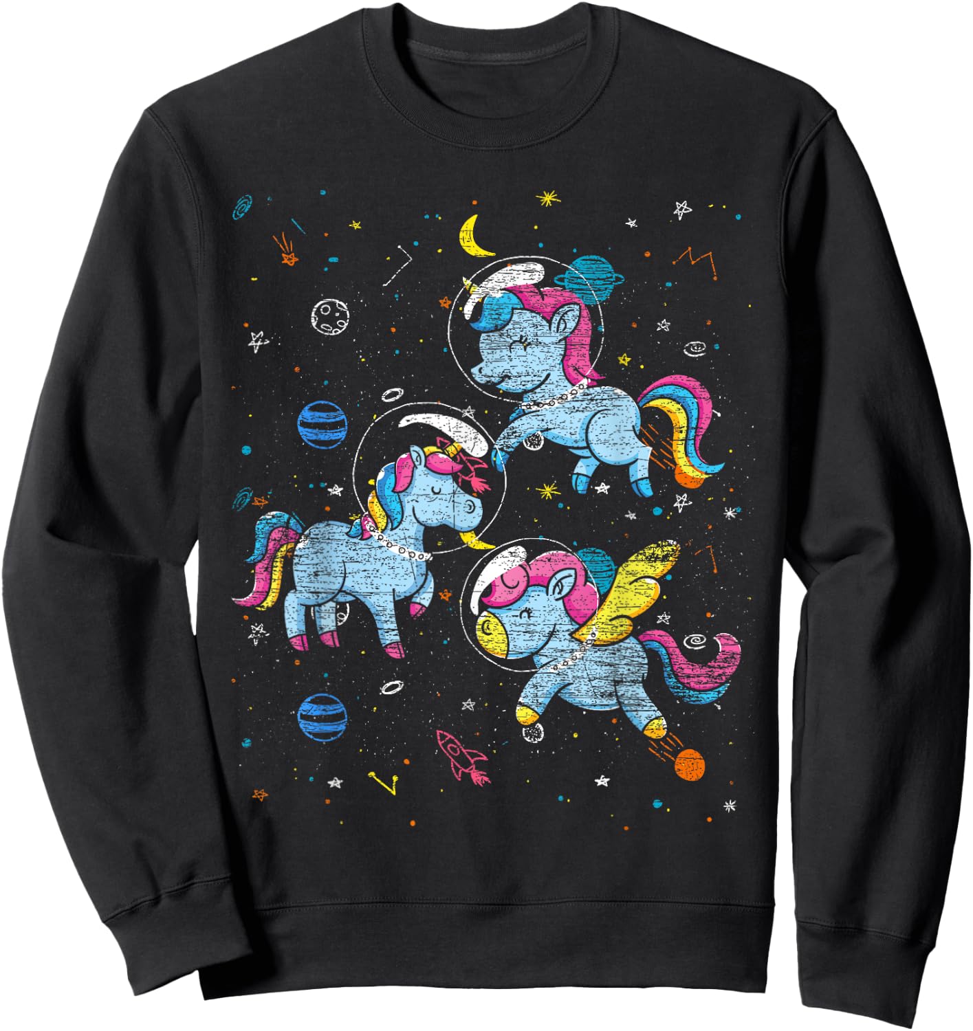 Astronaut Outer Space Planets Magical Girls Gift Unicorn Sweatshirt - Sweatshirt | Black