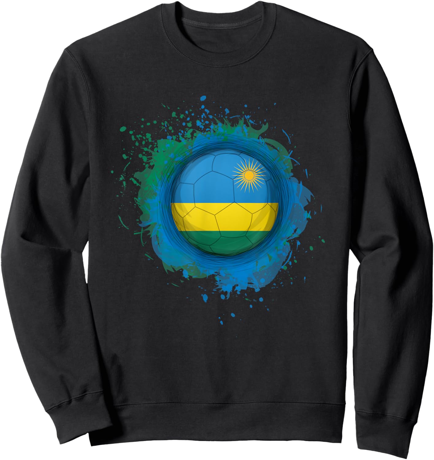 Proud Heritage Rwanda Flag Soccer Ball Sweatshirt - Sweatshirt | Black