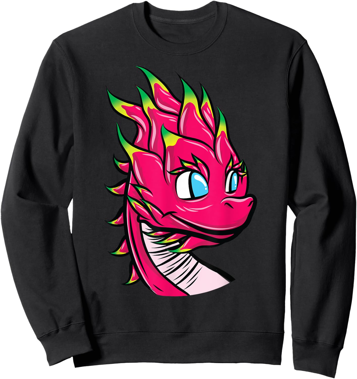 Cute Cartoon Pitaya Dragon Fruit with Dragon Head Sweatshirt - Sweatshirt | Black