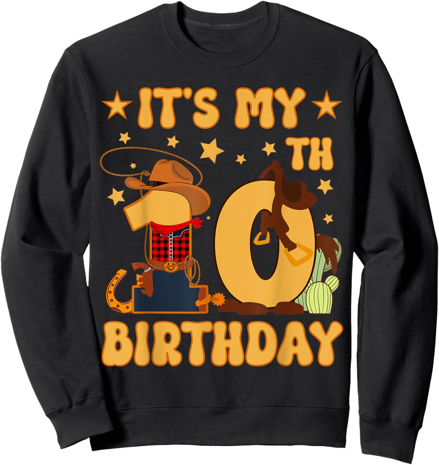 It's My 10th Birthday Cowboy Rodeo Horse 10 Year Old Boy Sweatshirt - Sweatshirt | Black
