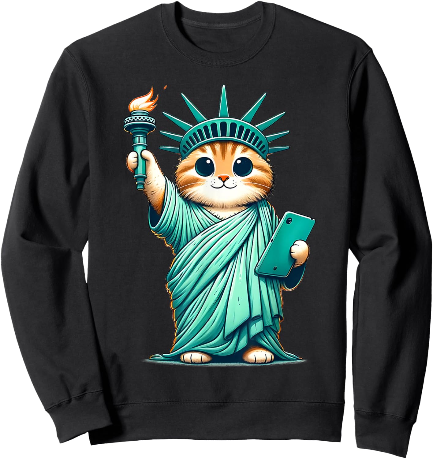 Cute Kawaii Cat Statue of Liberty I Love New York NYC Sweatshirt - Sweatshirt | Black