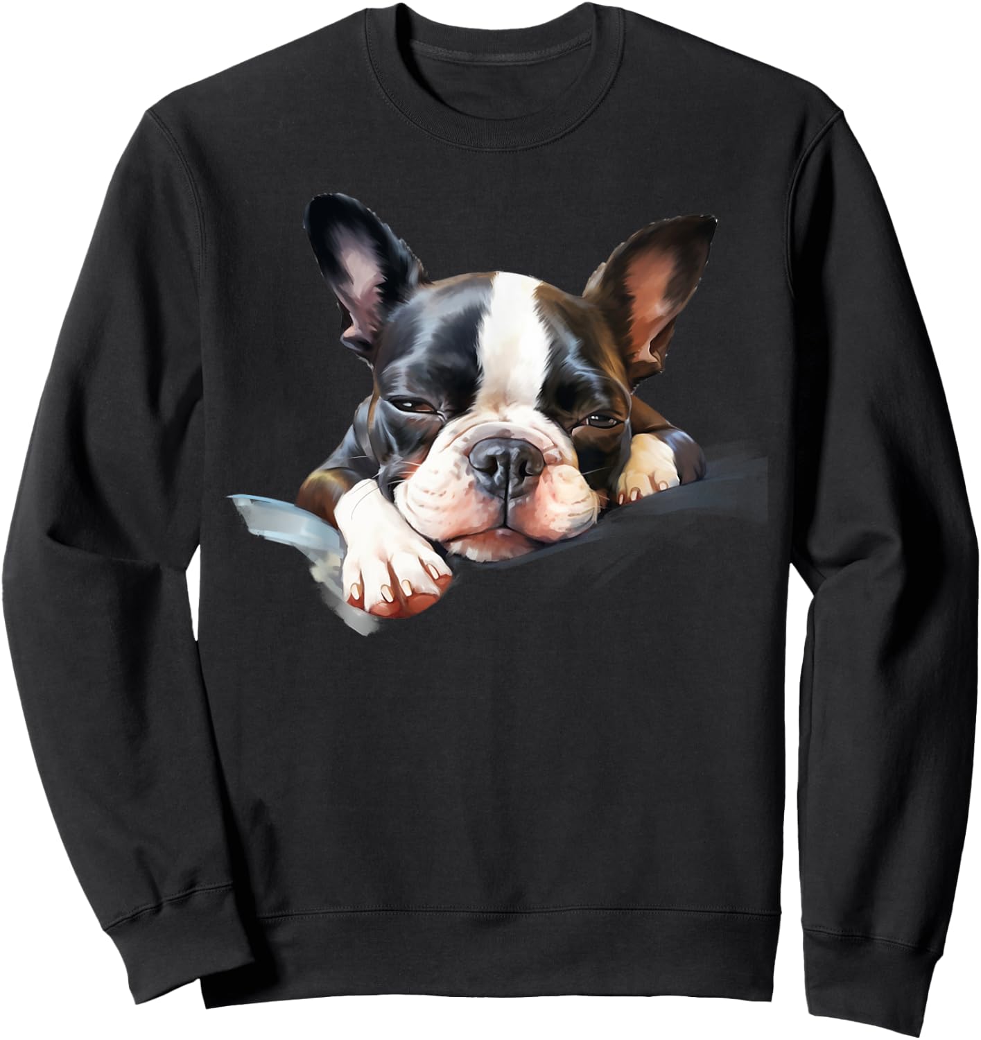 Colorful Sketch Oil Painting Of A Boston Terrier Dog Sleep Sweatshirt - Sweatshirt | Black