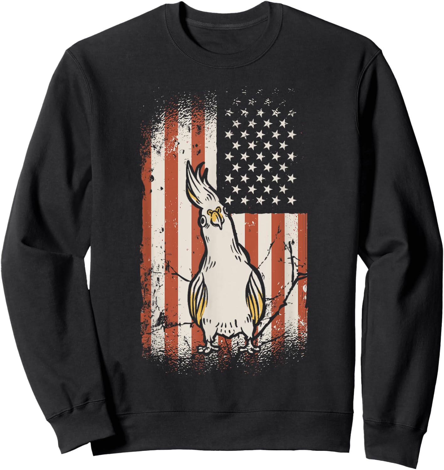 Cockatiel American Flag Bird Lover Patriotic Cockatiel Sweatshirt - Sweatshirt | Black