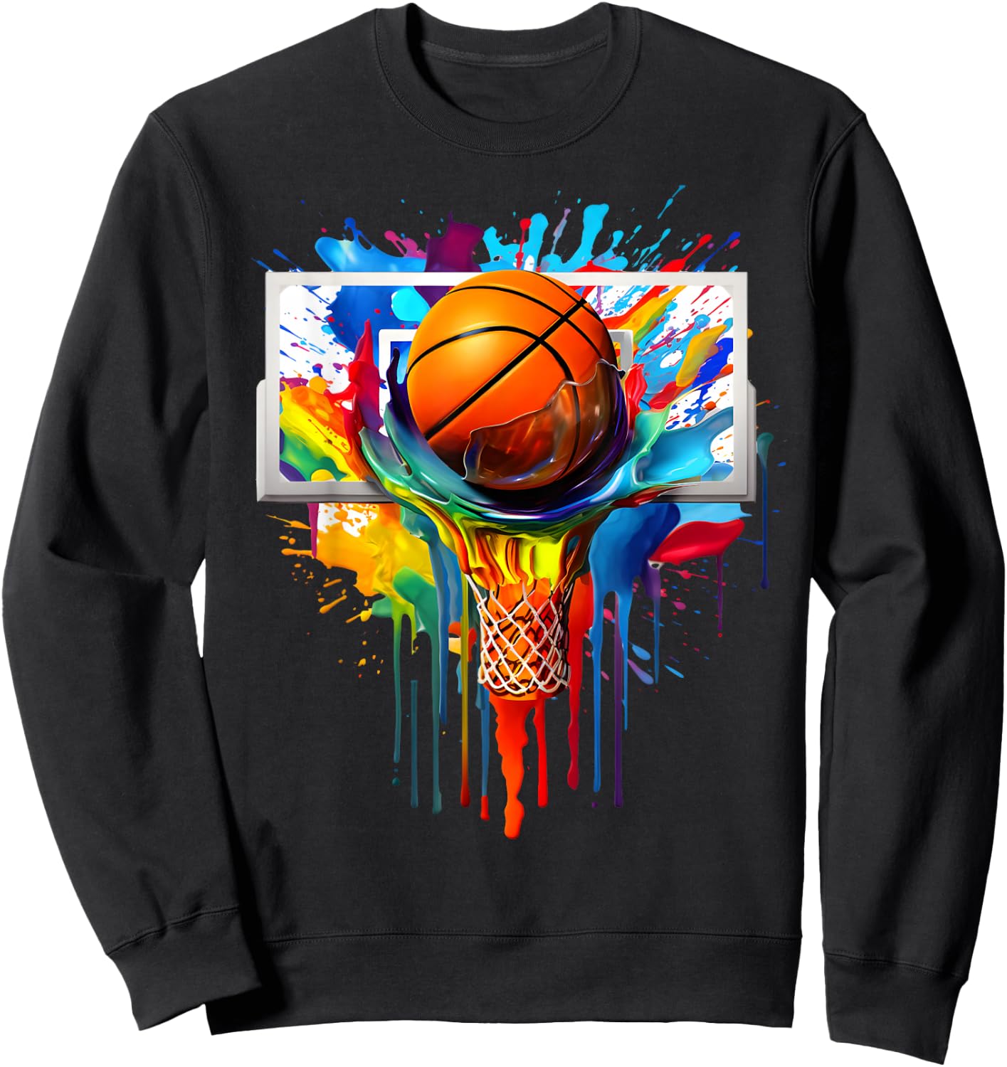 Colorful Basketball Tie Dye Color Splash Hoop Net Slam Dunk Sweatshirt - Sweatshirt | Black