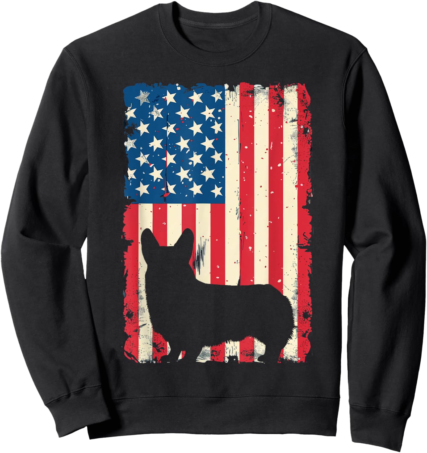 Patriotic Corgi Dog Lover 4th of July USA American Flag Sweatshirt - Sweatshirt | Black