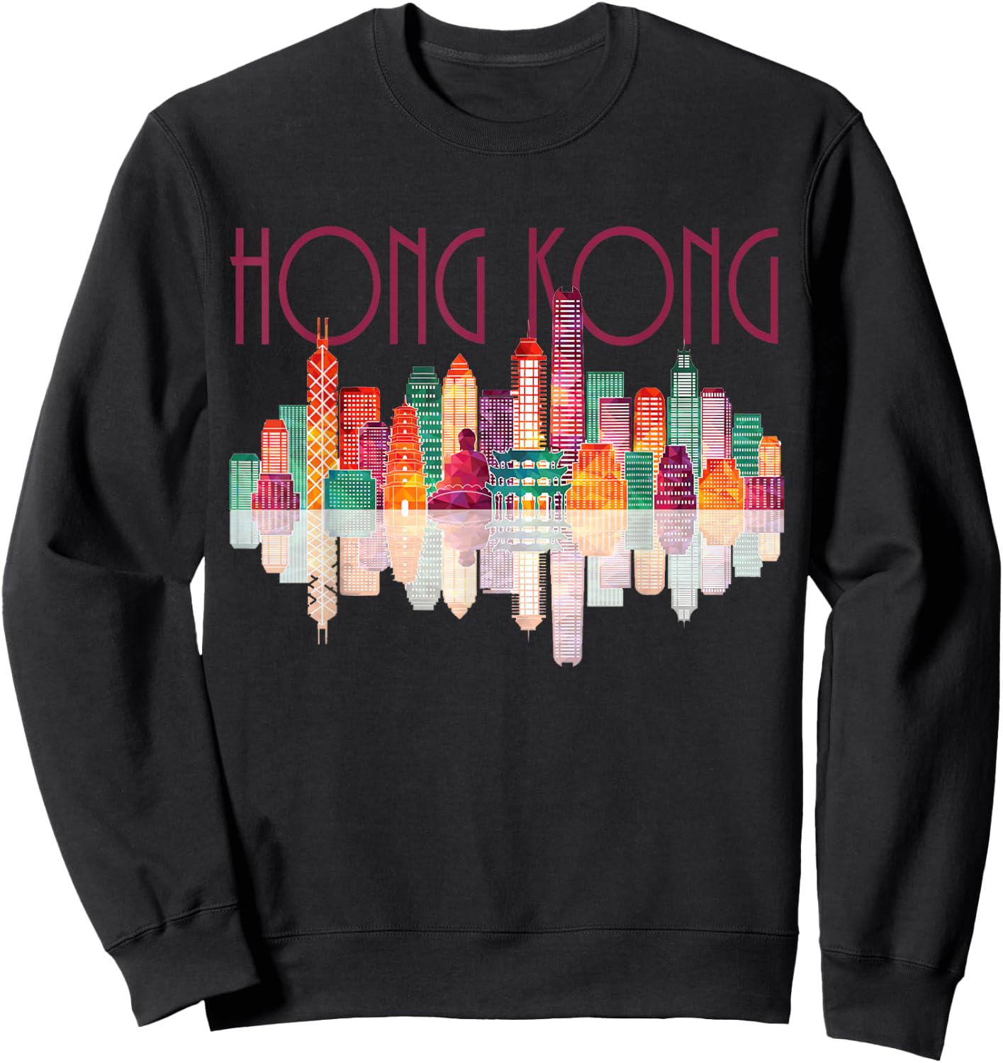 Hong Kong Travel Harbor Night City Line Sweatshirt - Sweatshirt | Black