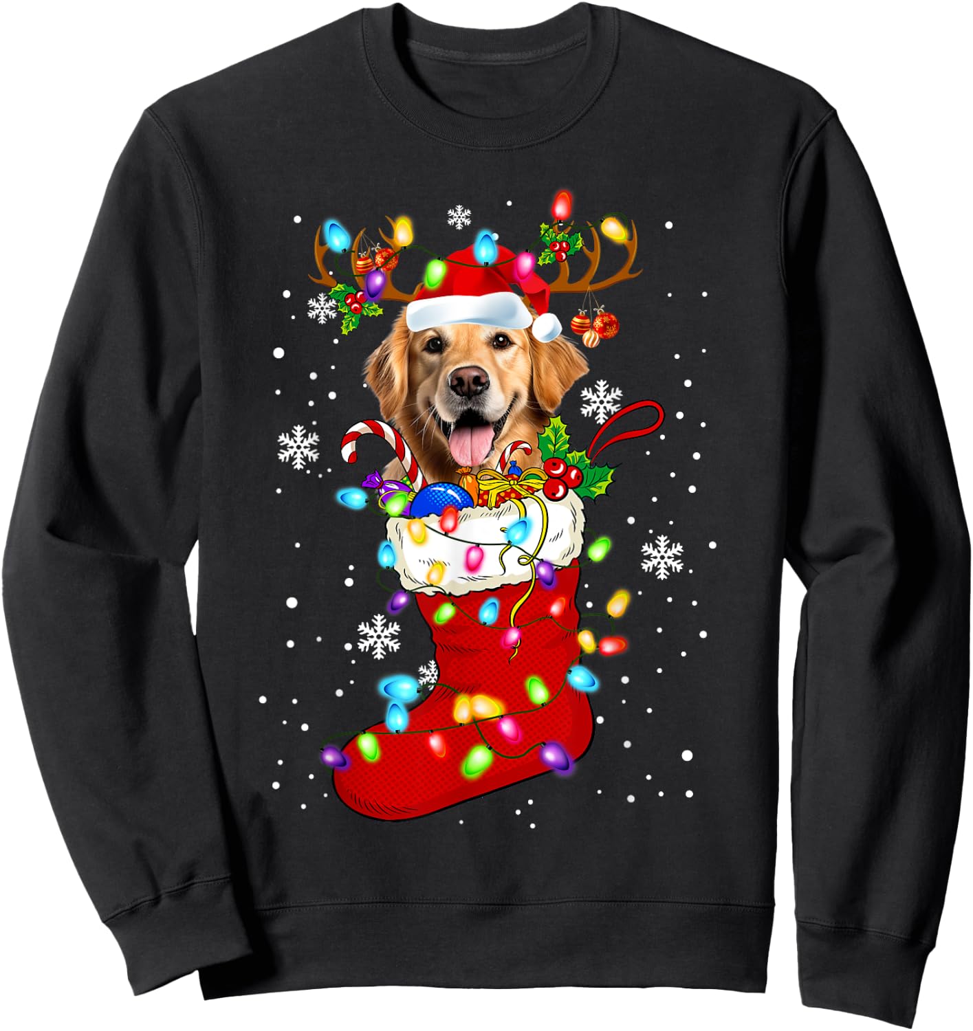 Santa Golden retriever In Christmas Socks Lover Kids Family Sweatshirt - Sweatshirt | Black