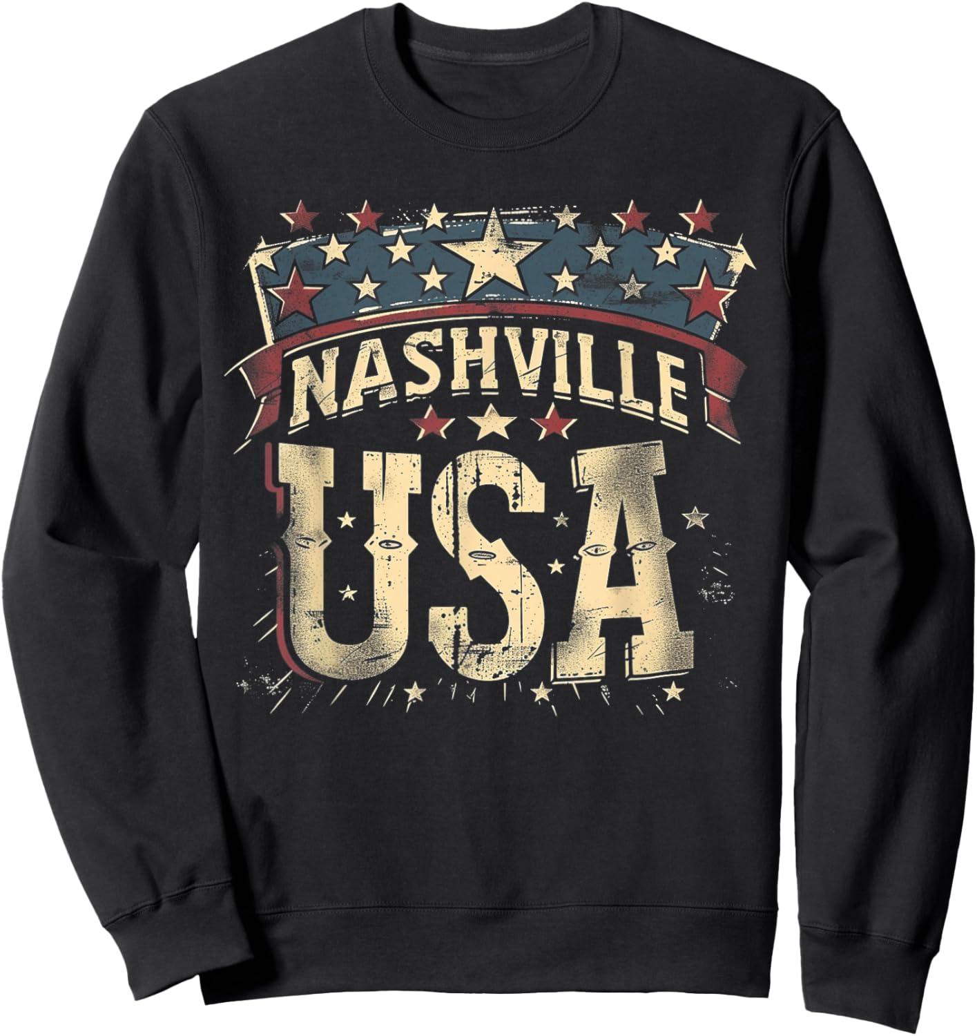 Nashville - USA 4th of July Retro American Flag Vintage Sweatshirt - Sweatshirt | Black