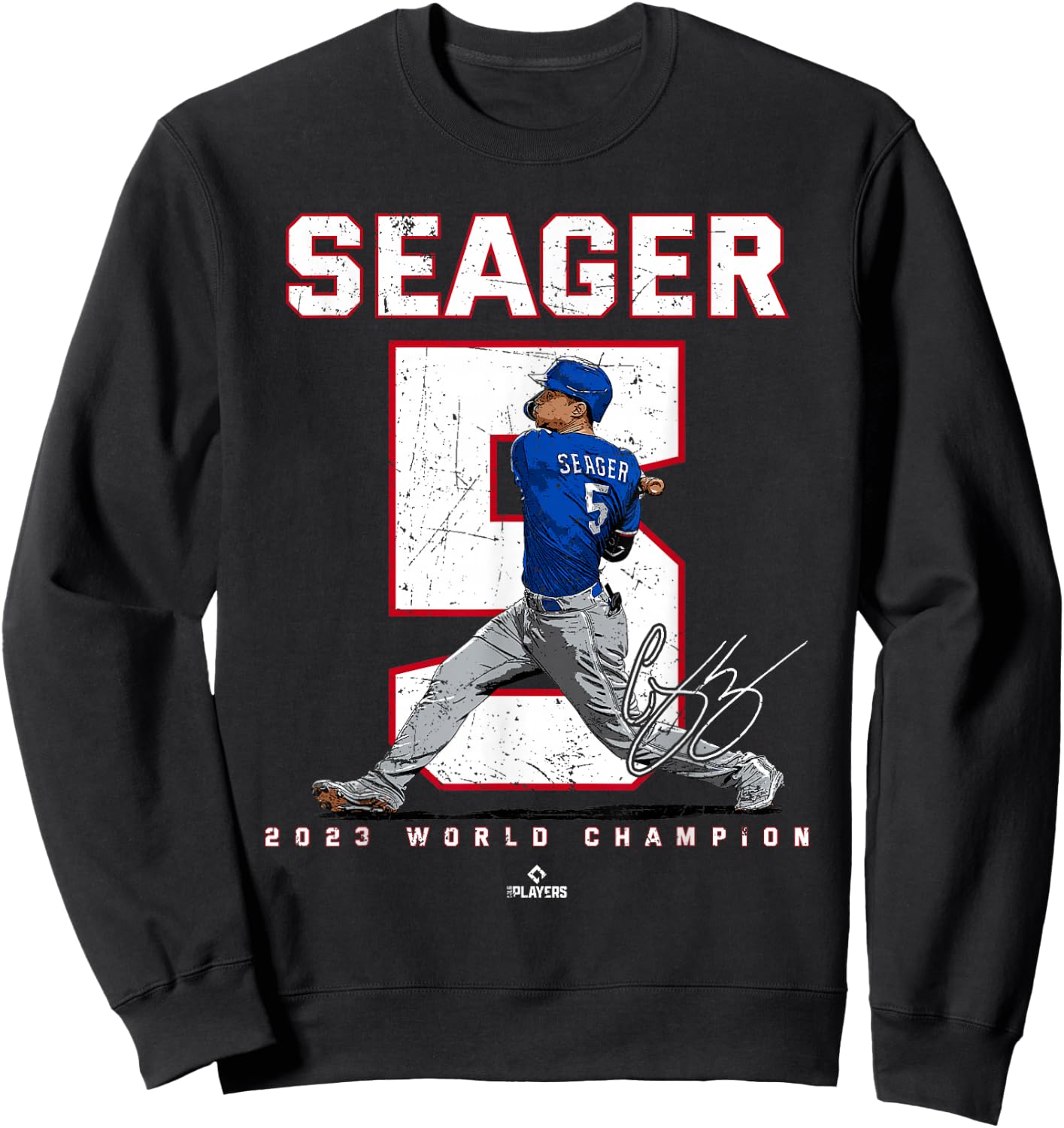 Player Number 2023 World Champion Corey Seager Texas MLBPA Sweatshirt - Sweatshirt | Black