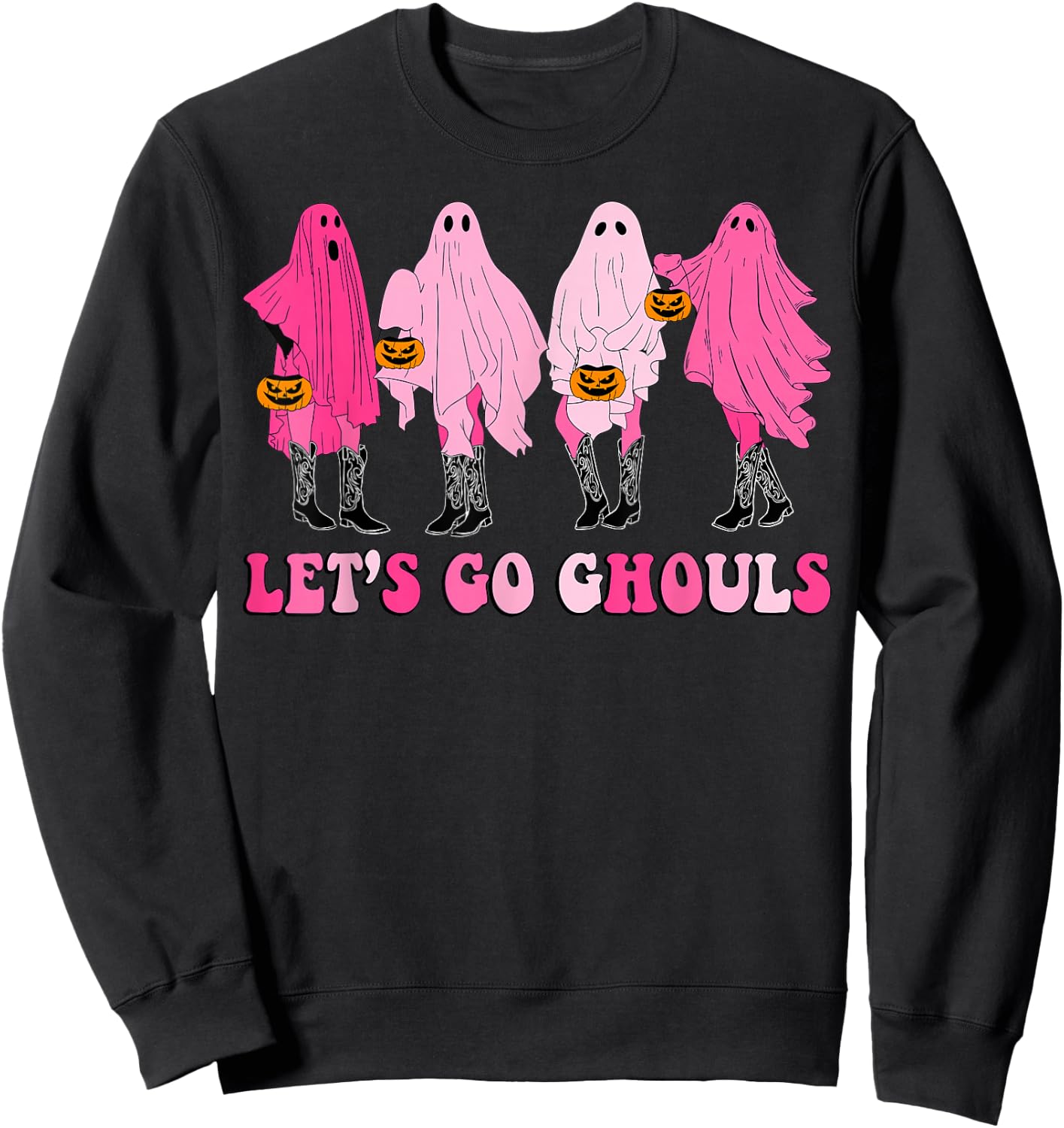 Let’s Go Ghouls Groovy Trick Or Treat Ghosts Halloween Sweatshirt - Sweatshirt | Black